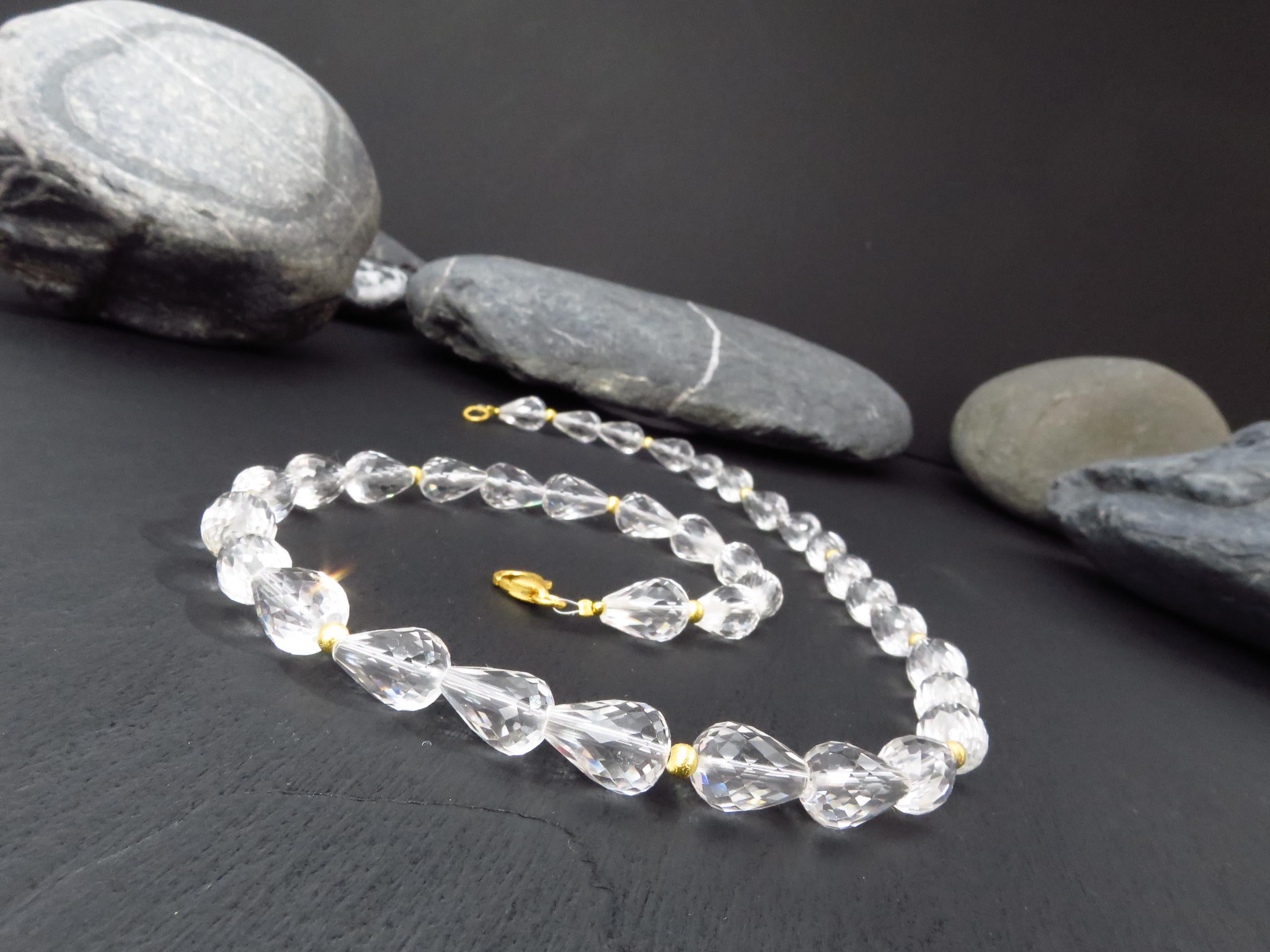 Echte Bergkristall Edelsteinkette vergoldet 46cm