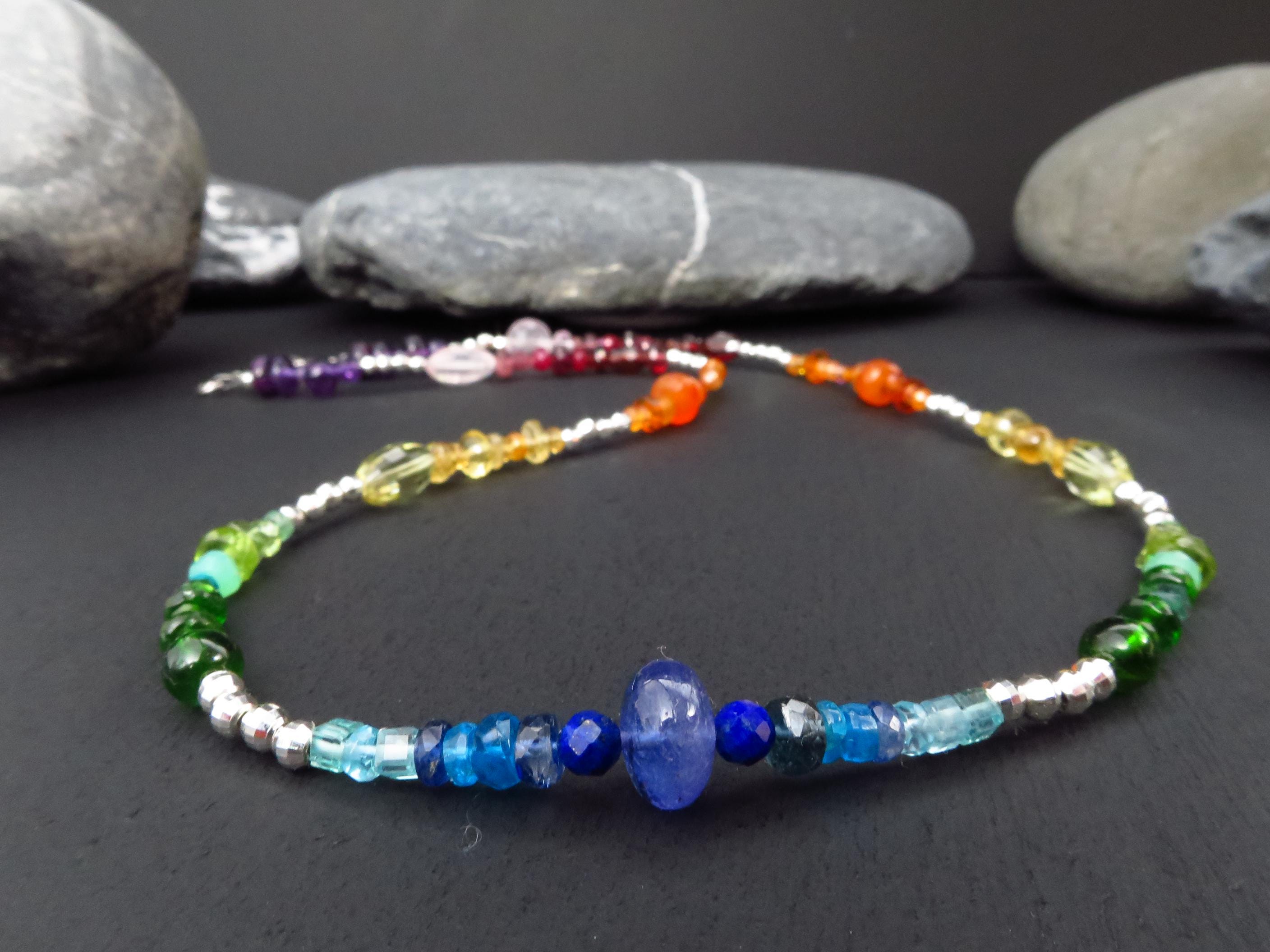 Chakra Regenbogen Tansanit Kette Silber Edelstein