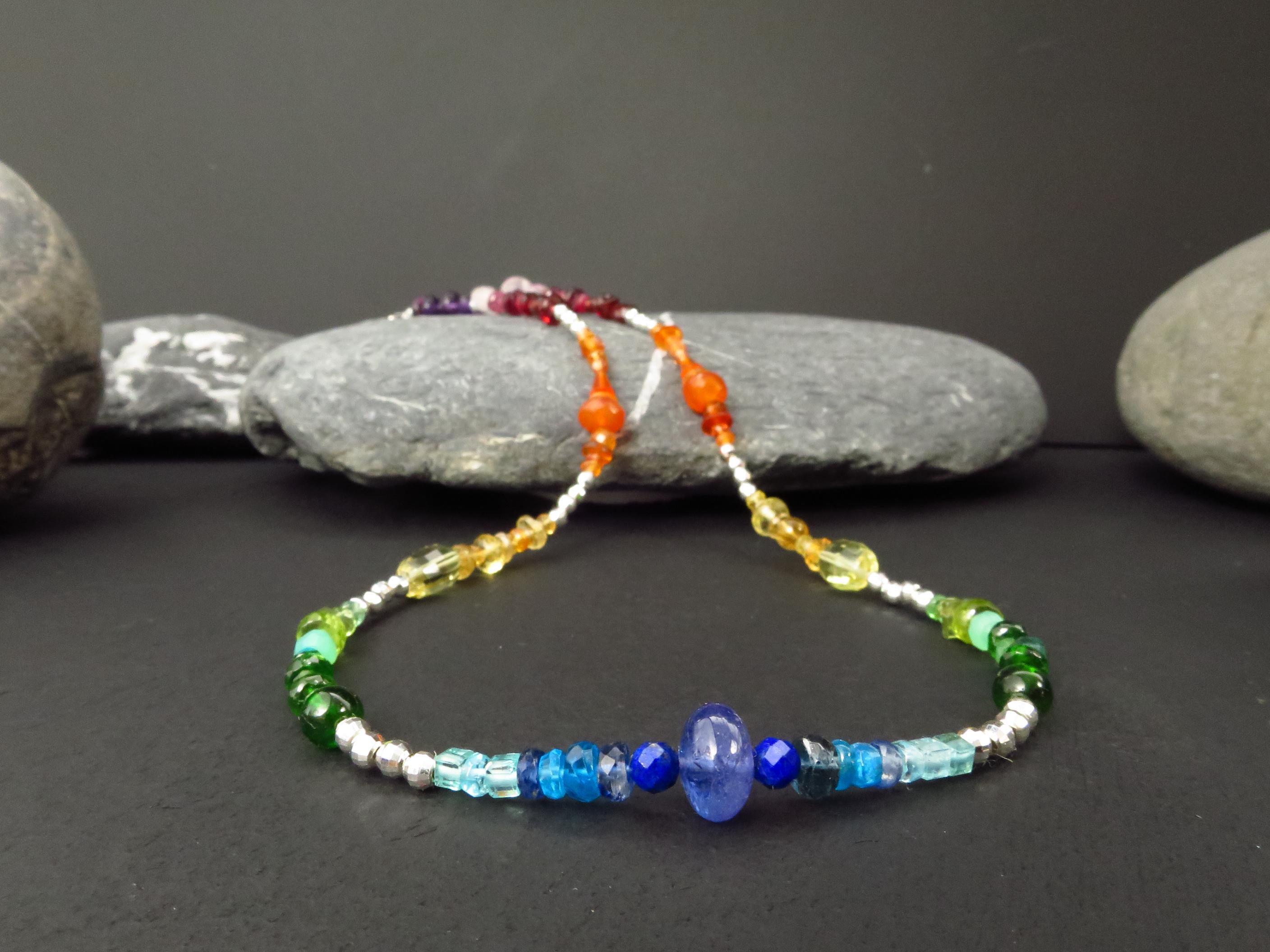 Chakra Regenbogen Tansanit Kette Silber Edelstein