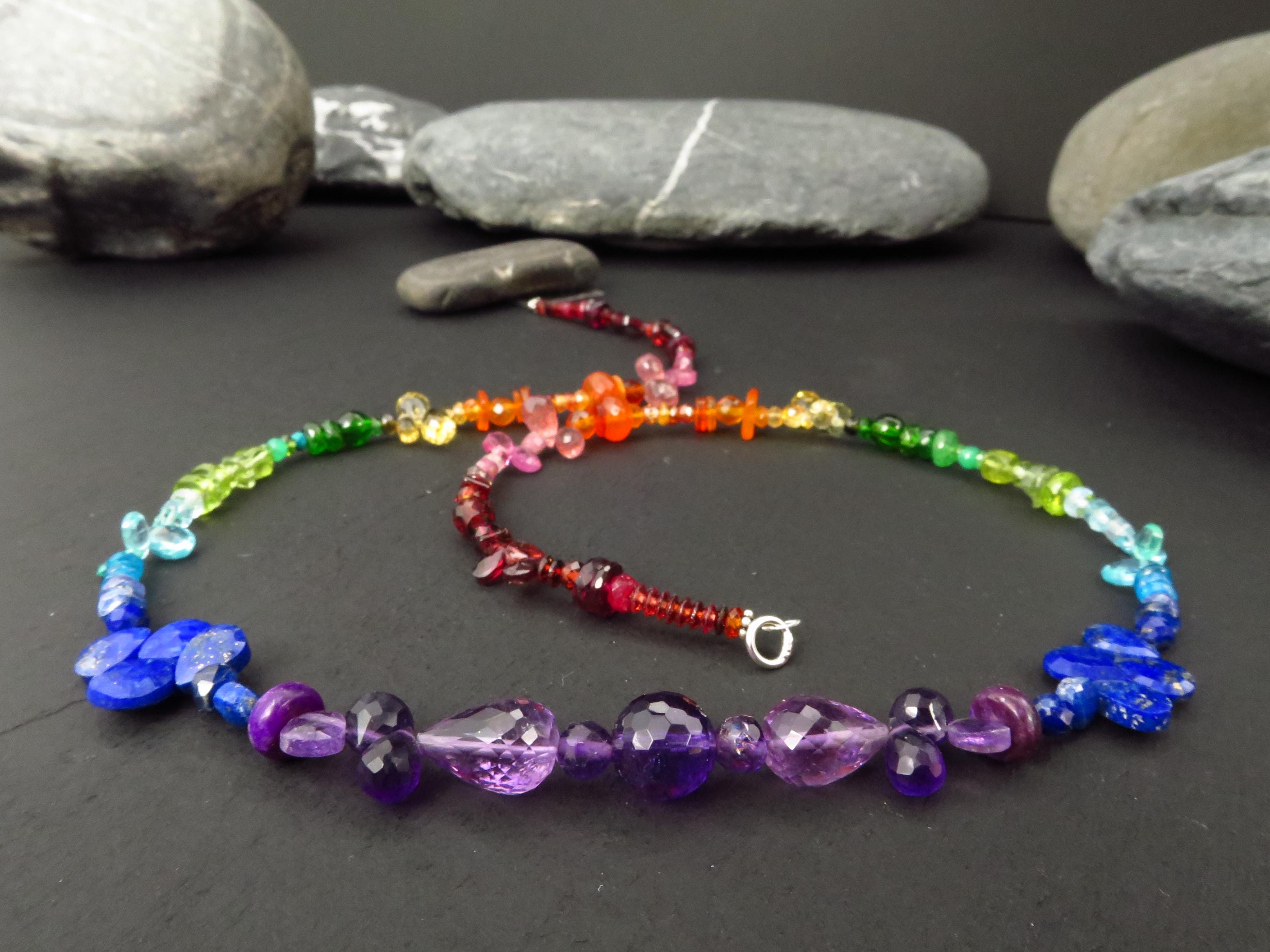 Chakra Spektral bunte Kette Silber 47cm Amethyst