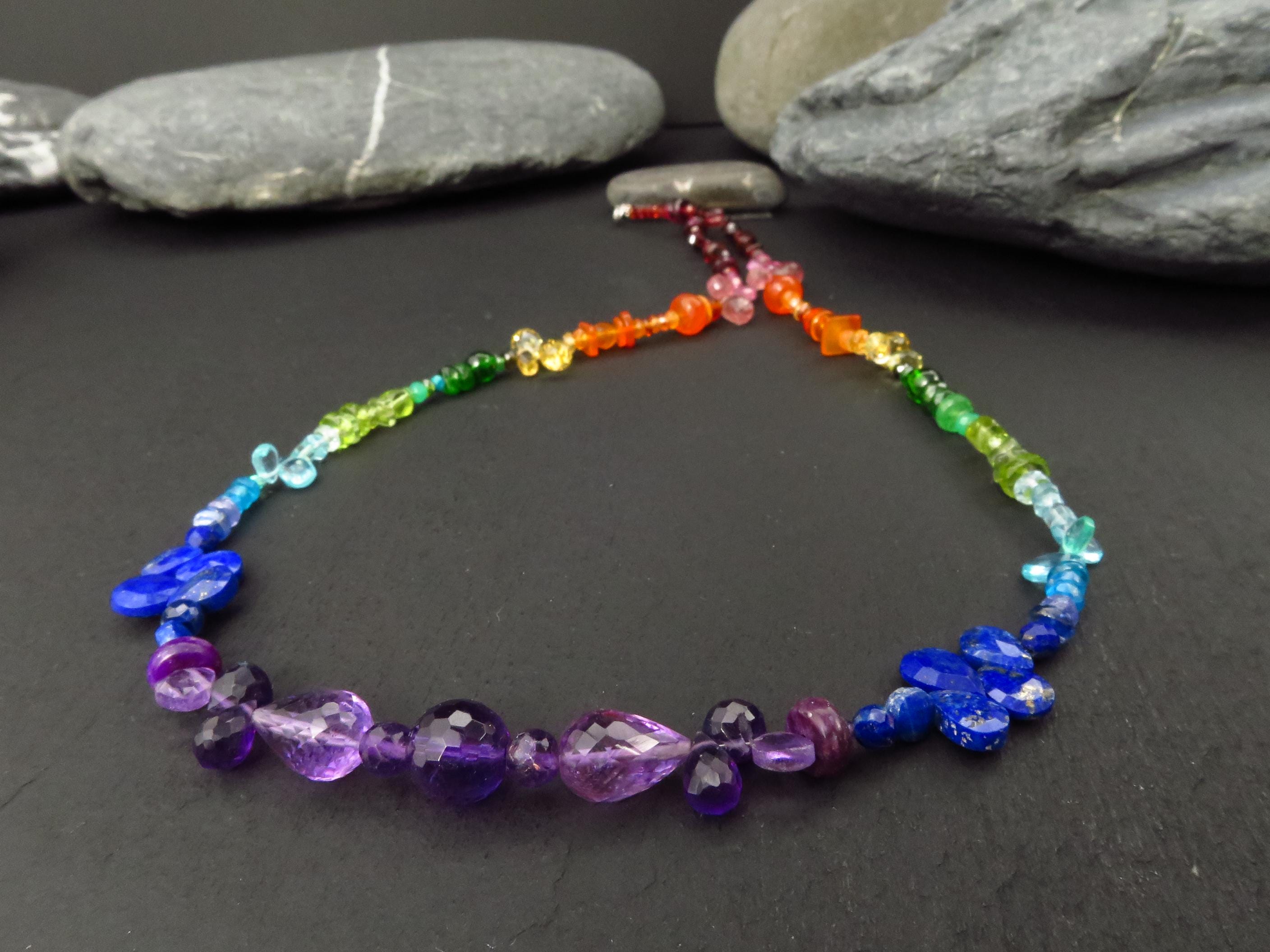 Chakra Spektral bunte Kette Silber 47cm Amethyst