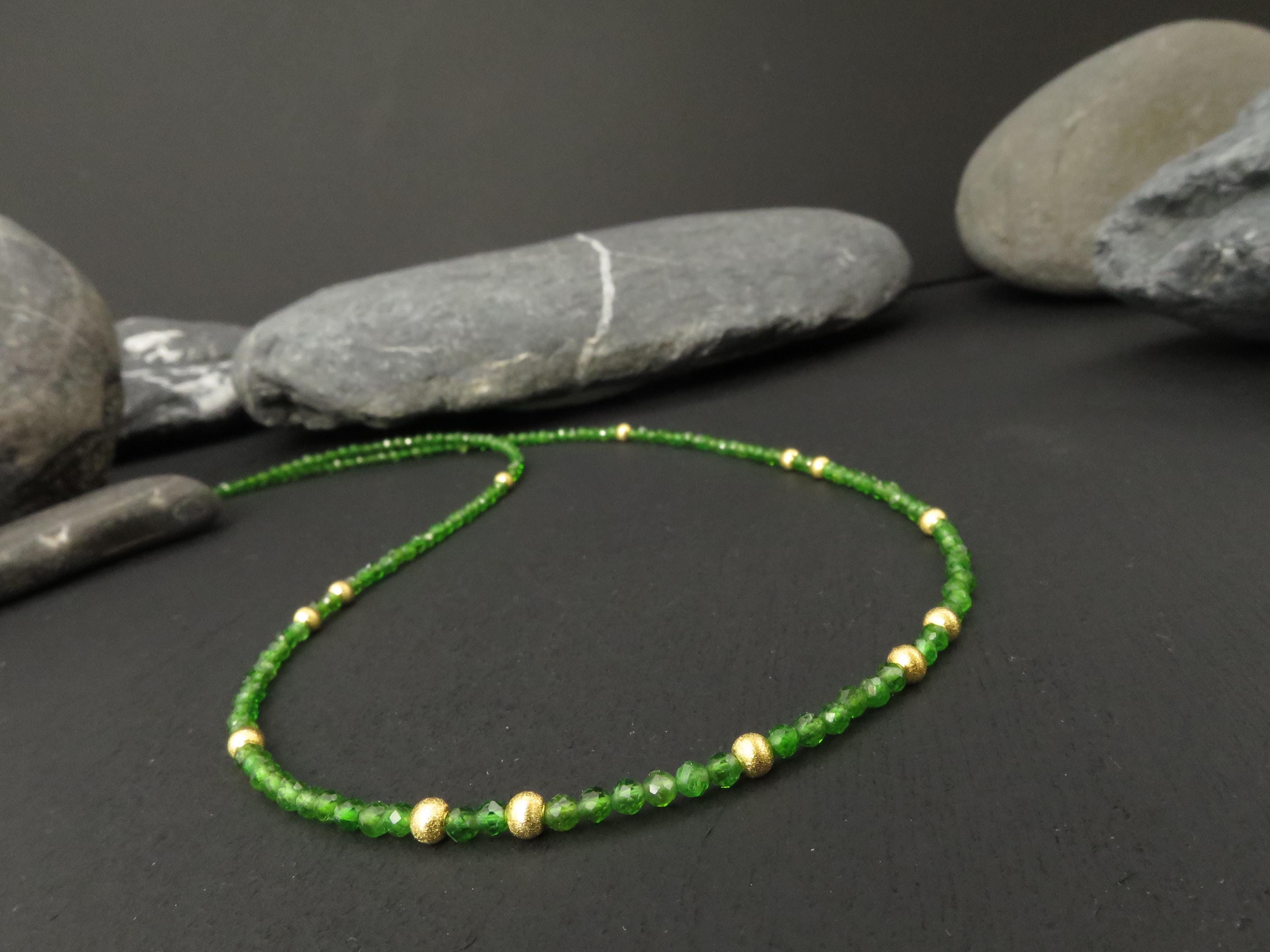 Chromdiopsid Edelsteinkette 46cm Silber vergoldet grün