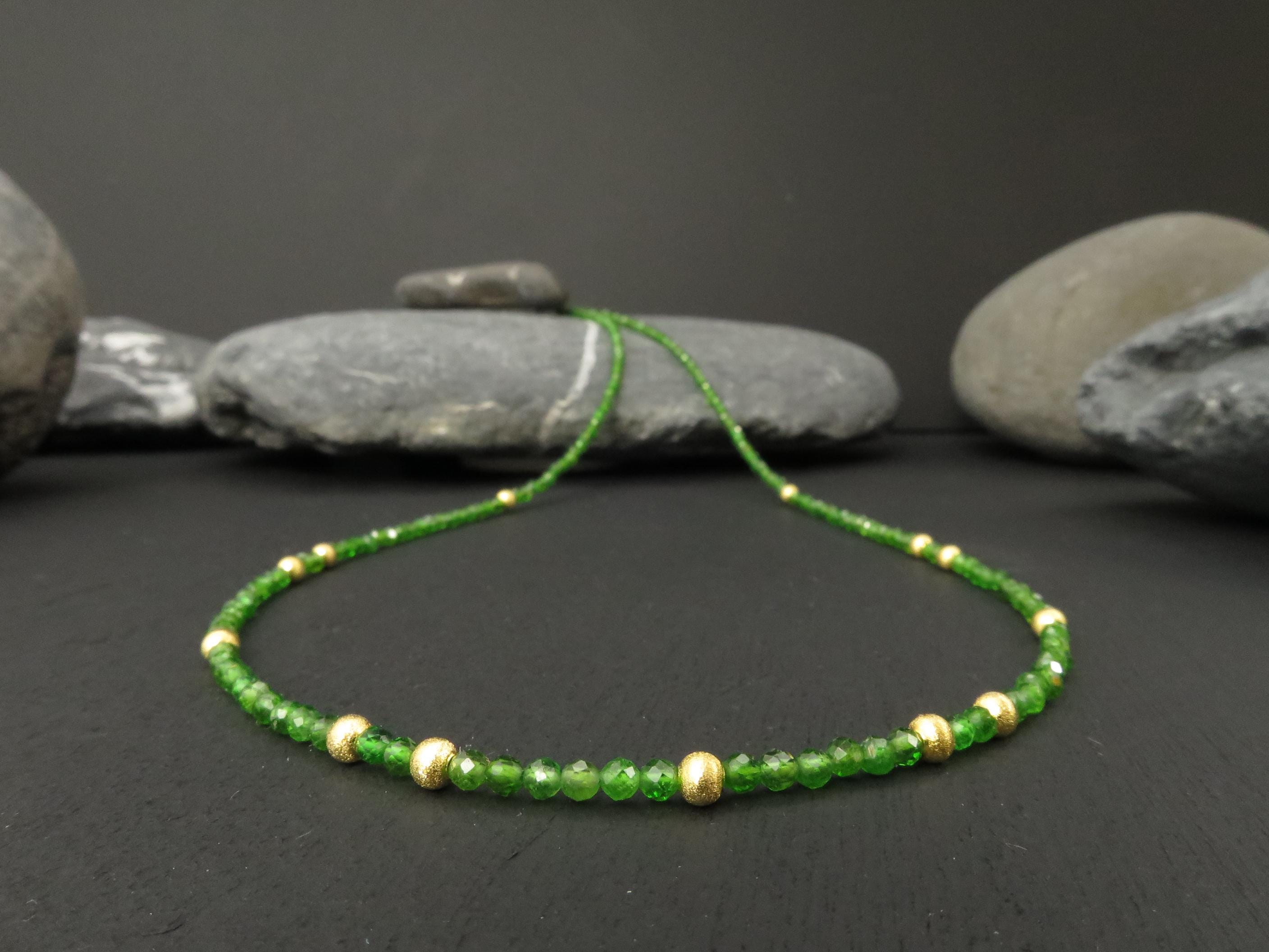 Chromdiopsid Edelsteinkette 46cm Silber vergoldet grün