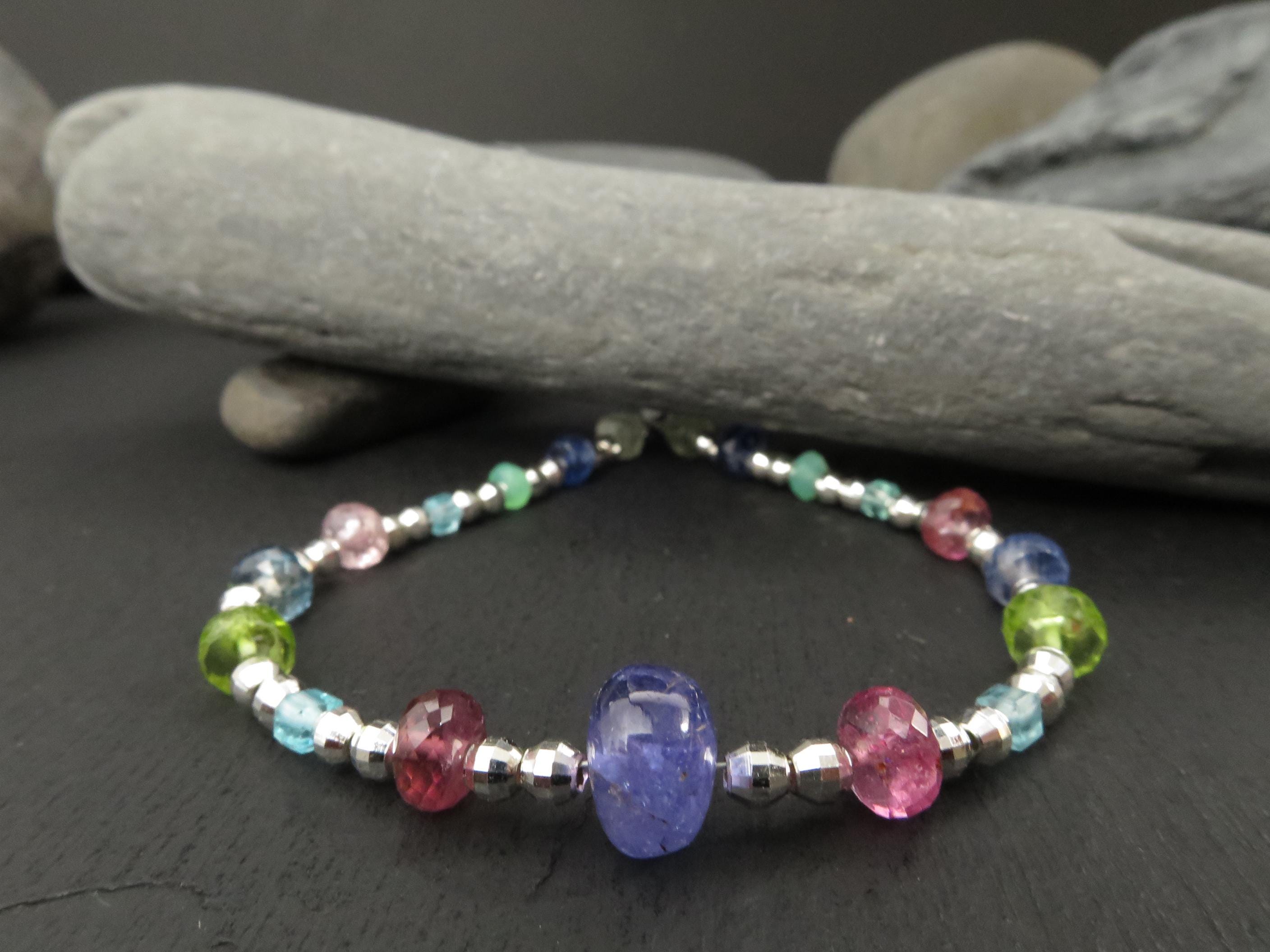 Edelsteinarmband buntes Edelstein Armband Silber