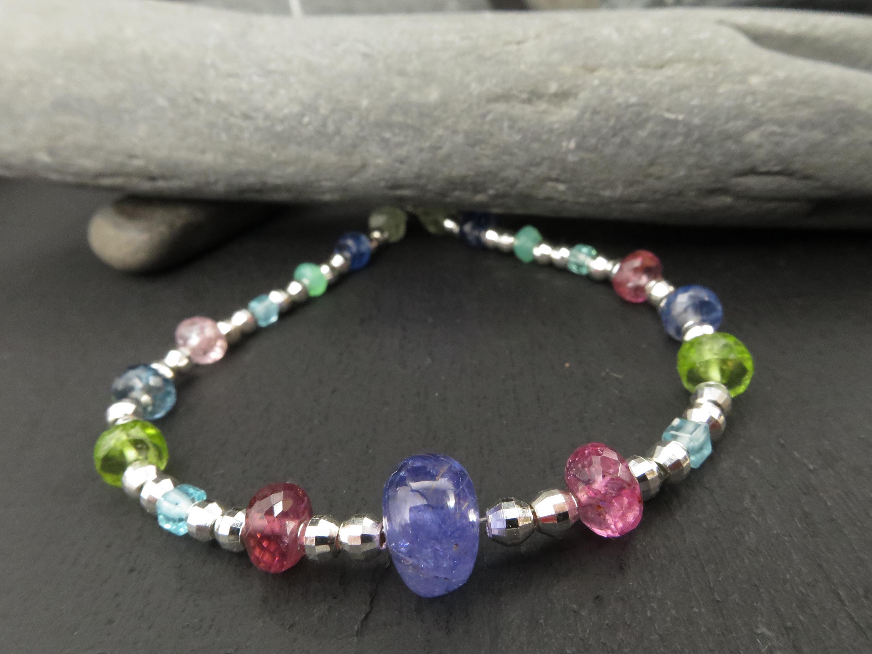 Edelsteinarmband buntes Edelstein Armband Silber