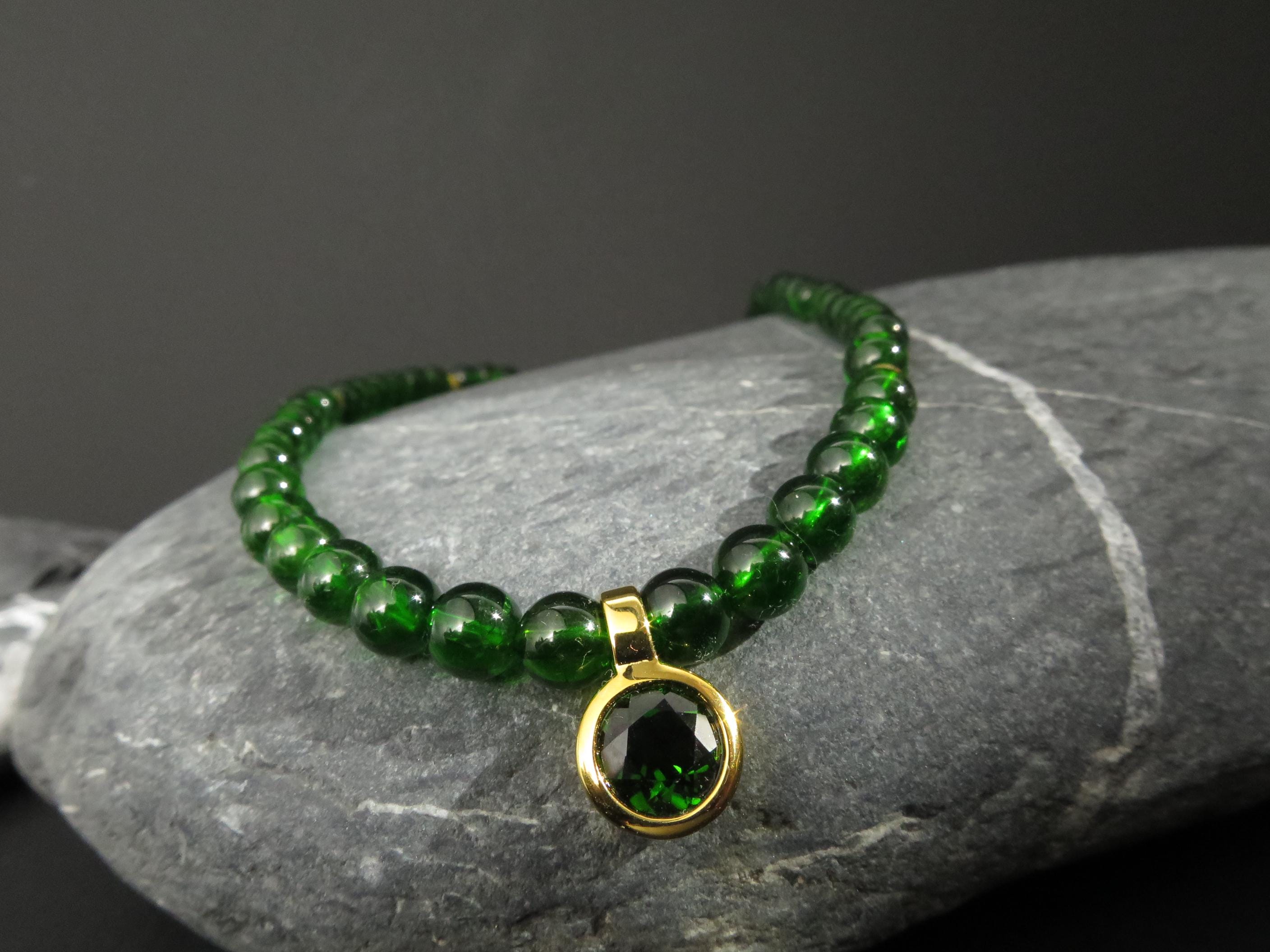 Chromdiopsid Kette Anhänger Silber vergoldet grün