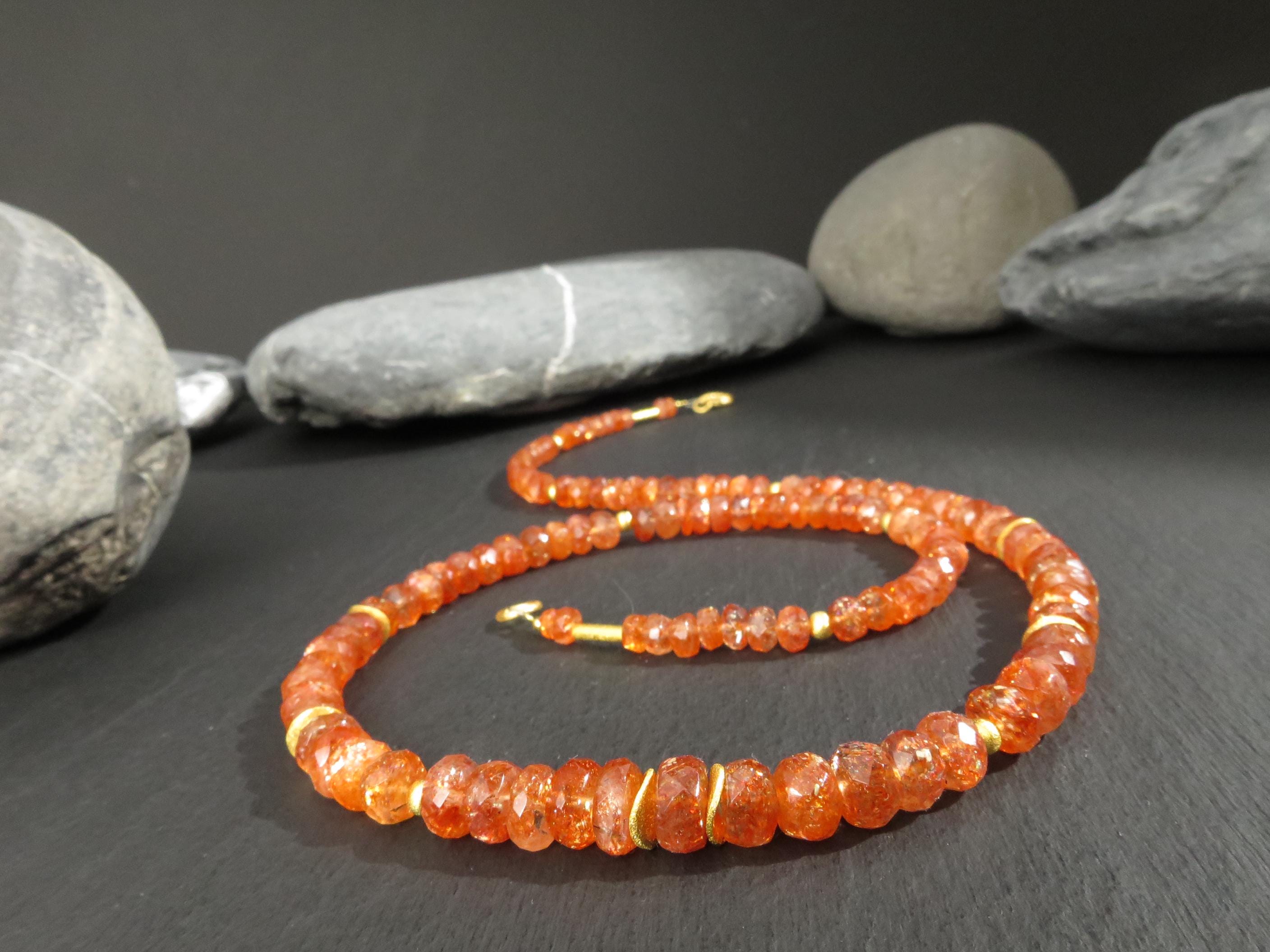 Sonnenstein Kette 48,5cm vergoldet Edelsteinkette