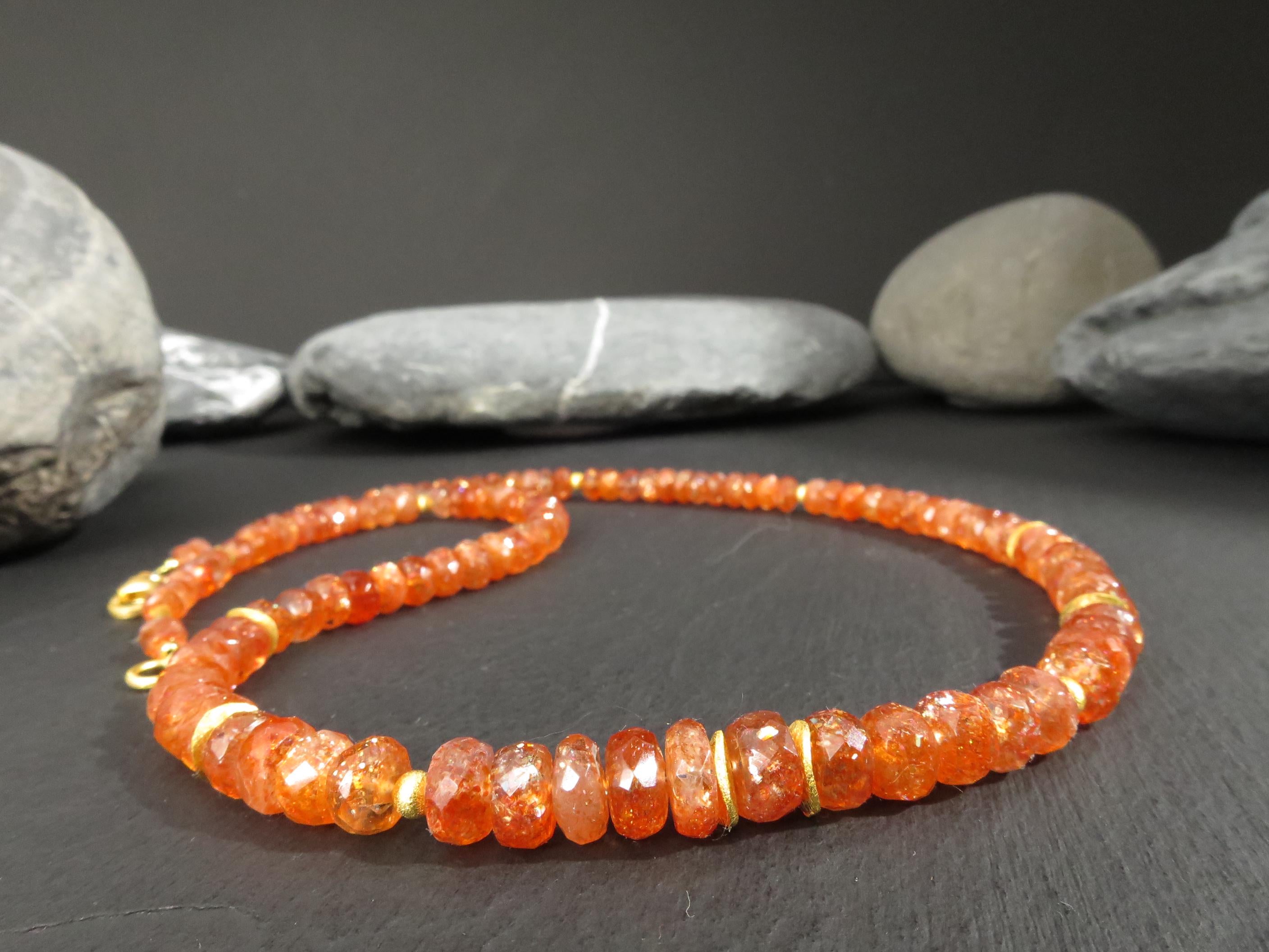 Sonnenstein Kette 48,5cm vergoldet Edelsteinkette