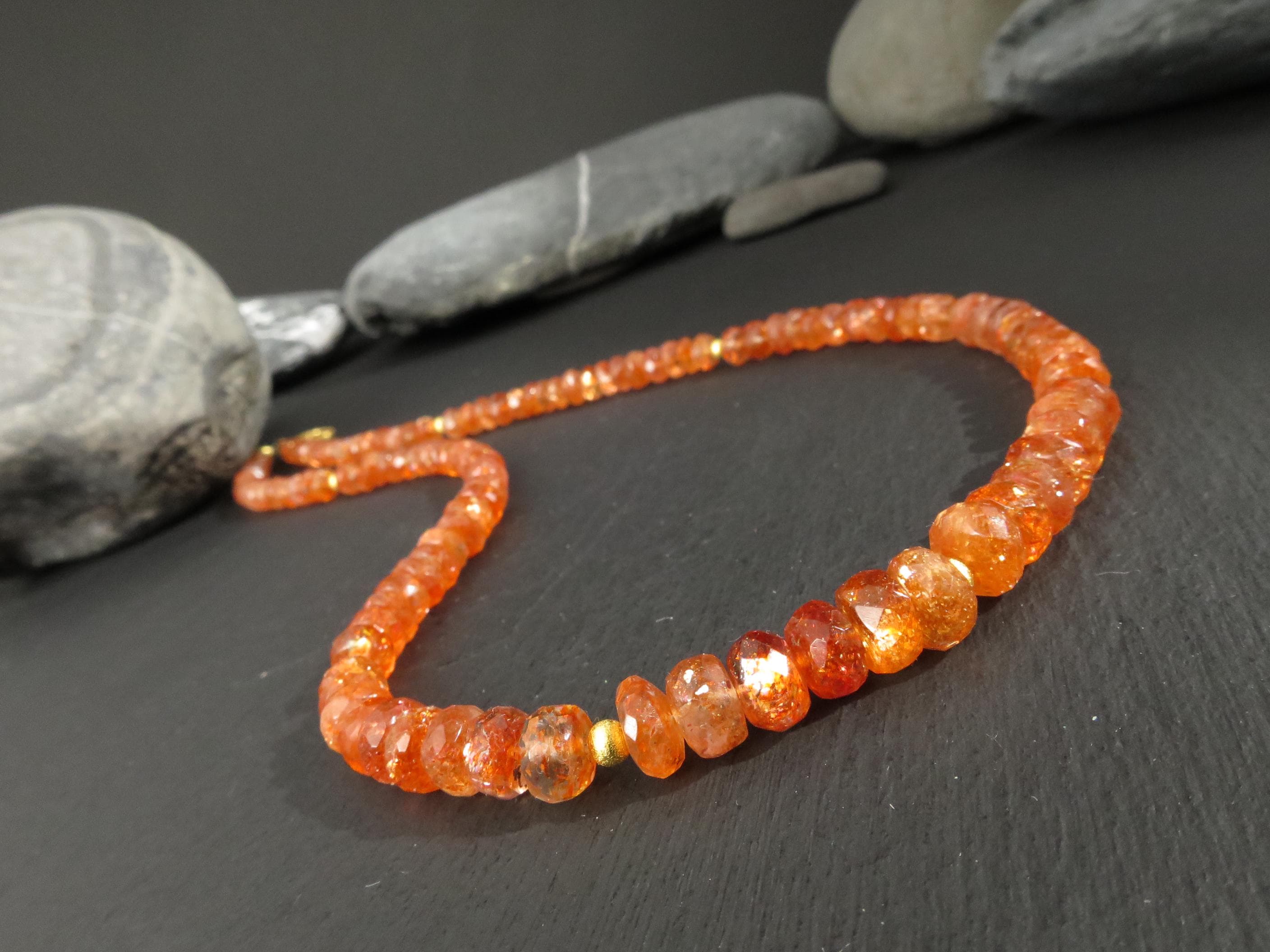 Sonnenstein Kette 46cm vergoldet Edelsteinkette