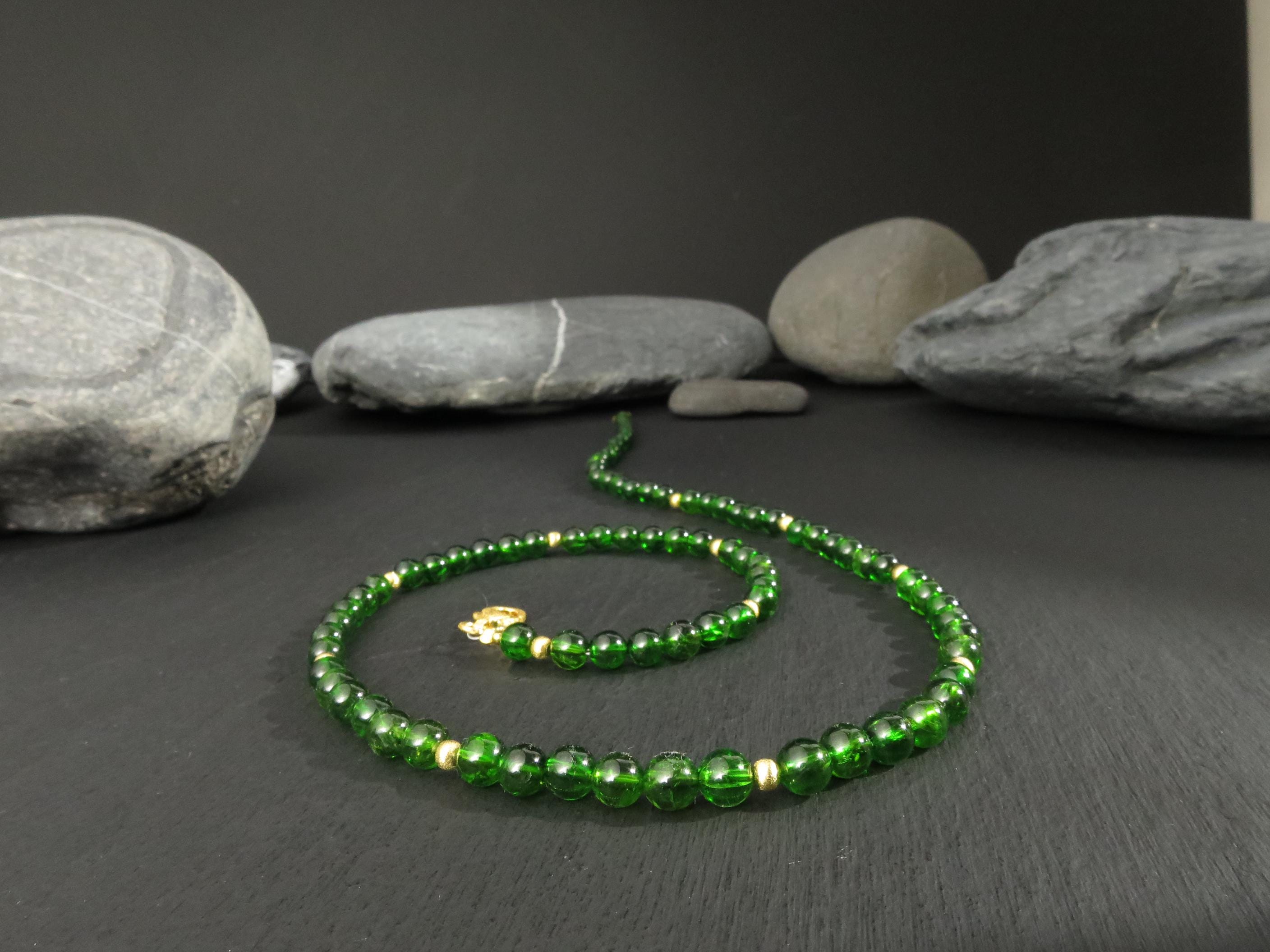 Chromdiopsid Edelsteinkette 49cm Silber vergoldet grün