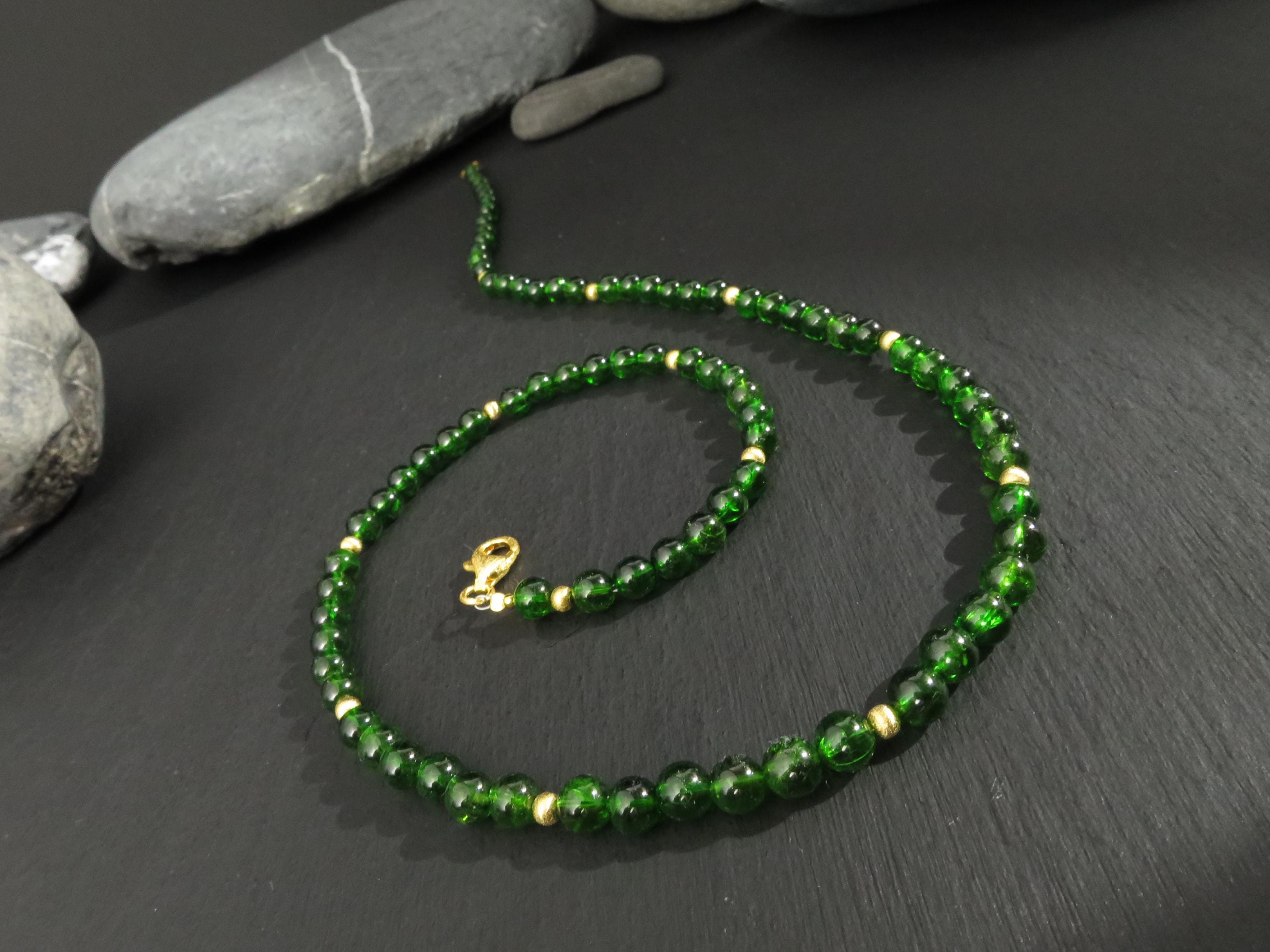 Chromdiopsid Edelsteinkette 49cm Silber vergoldet grün