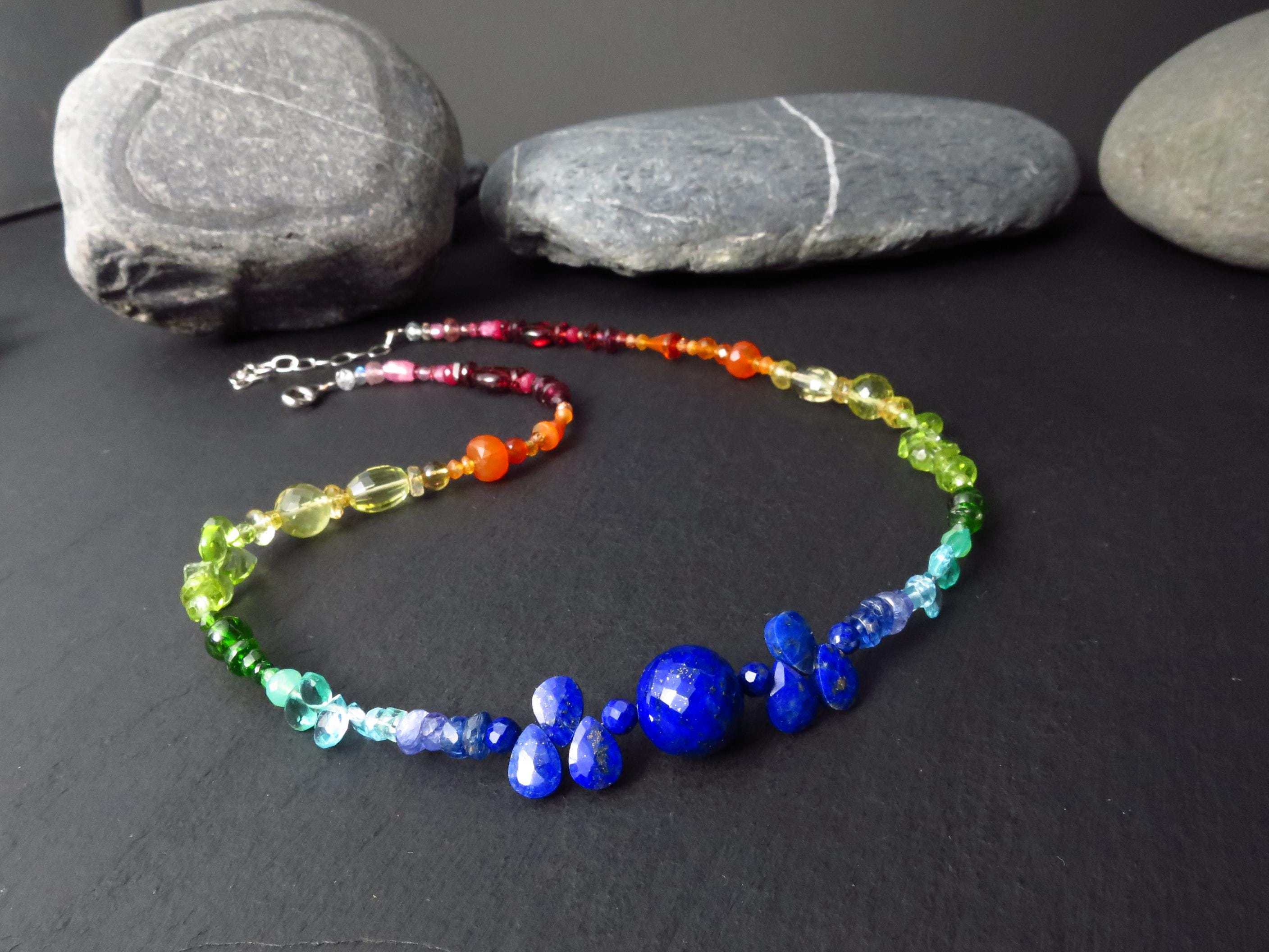 Chakra Regenbogen bunte Kette Silber Edelstein