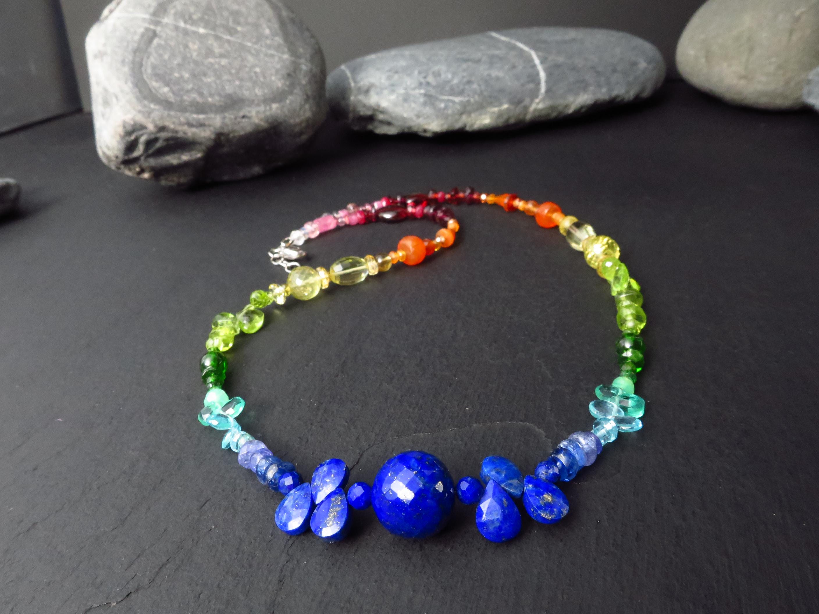 Chakra Regenbogen bunte Kette Silber Edelstein