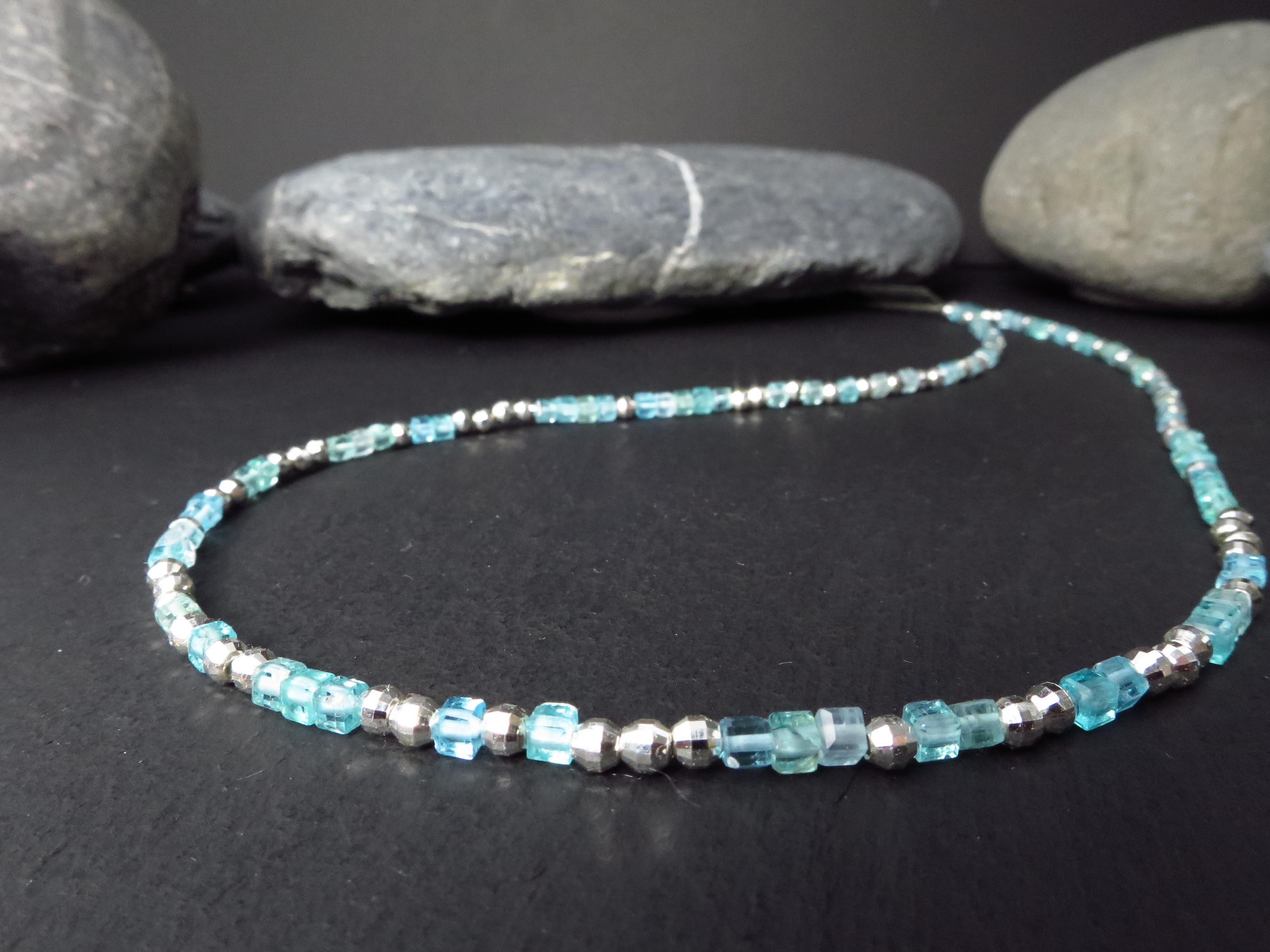 Apatit Würfel Kette 45cm Sterling Silber türkis