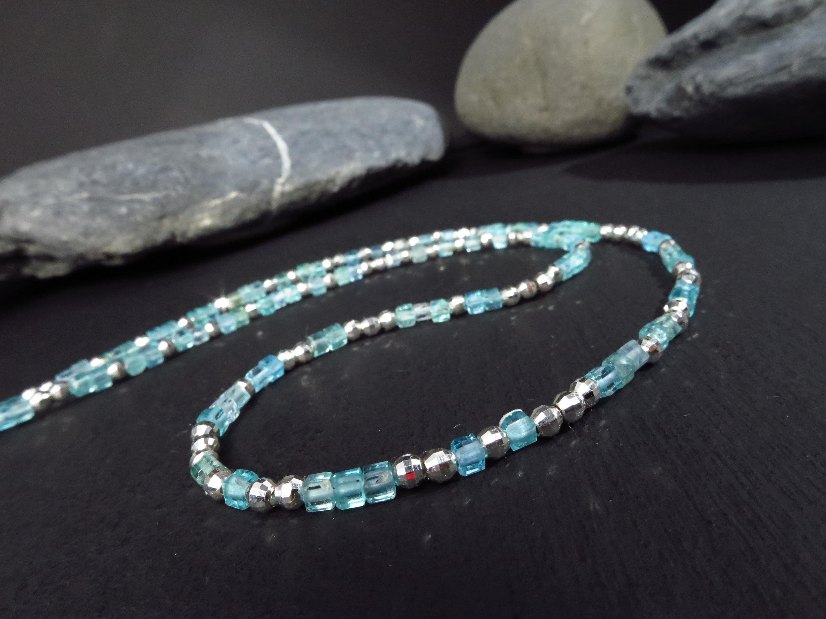 Apatit Würfel Kette 45cm Sterling Silber türkis