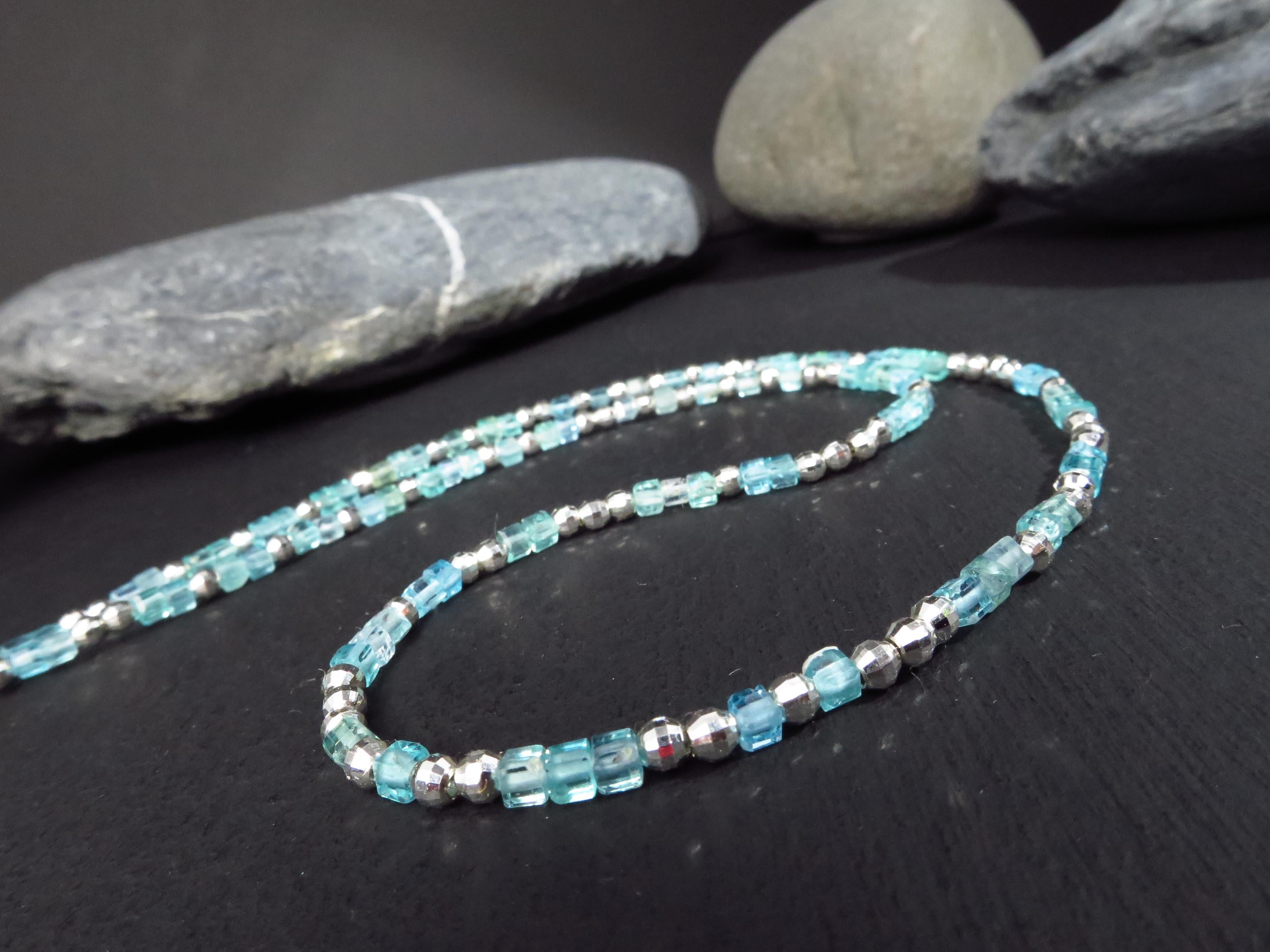 Apatit Würfel Kette 45cm Sterling Silber türkis