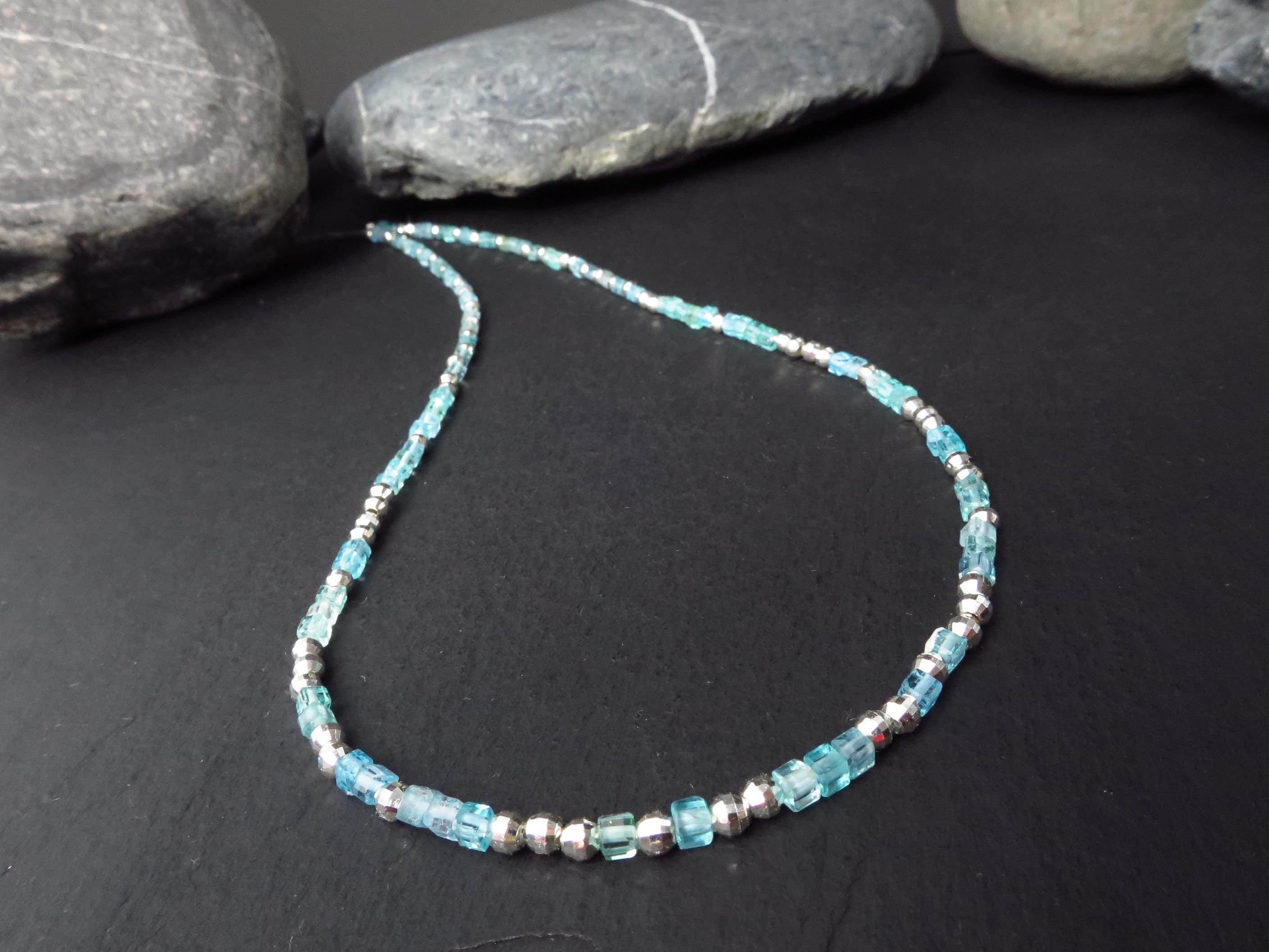 Apatit Würfel Kette 45cm Sterling Silber türkis