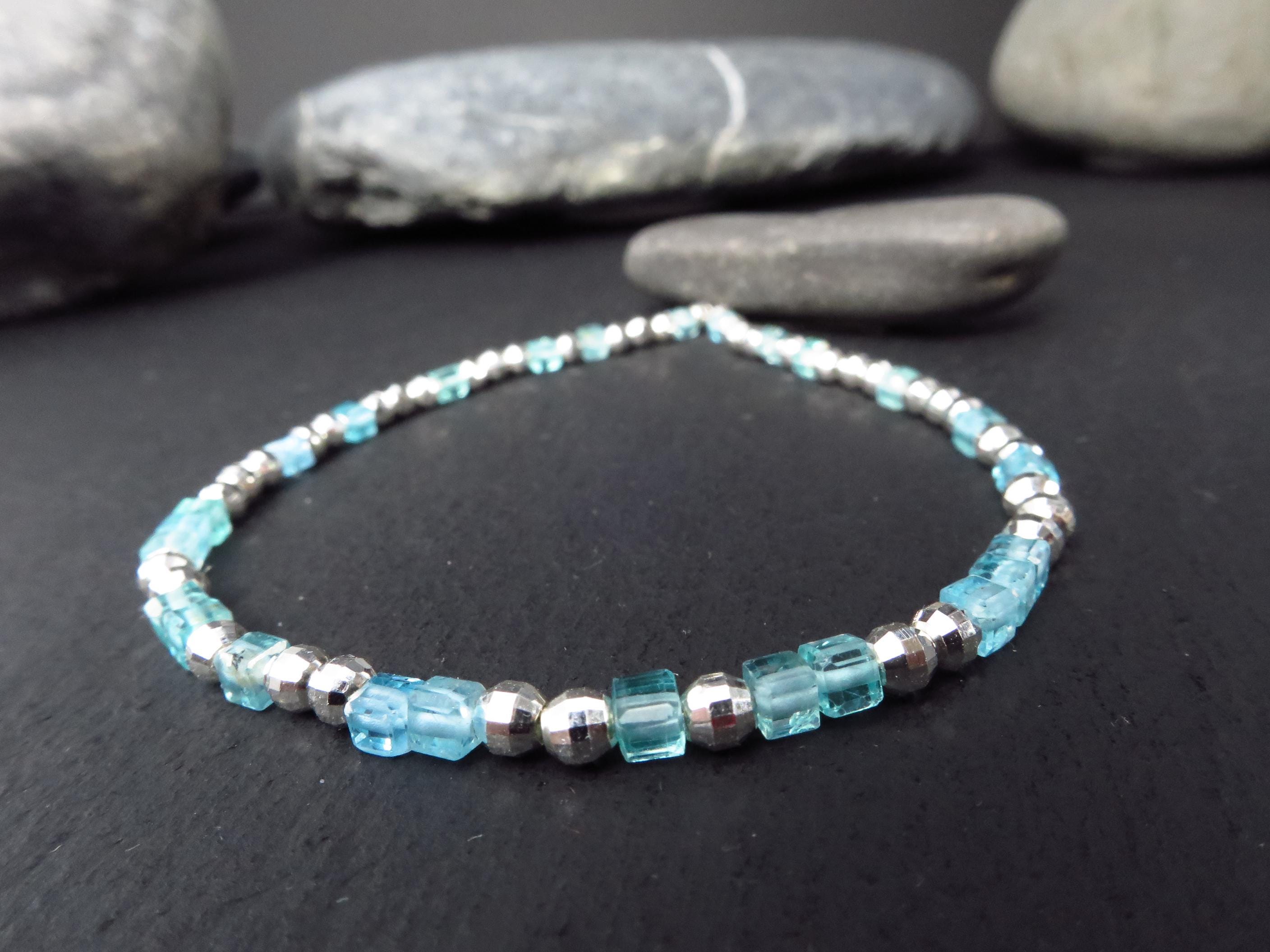 Apatit Würfel Armband 45cm Sterling Silber türkis