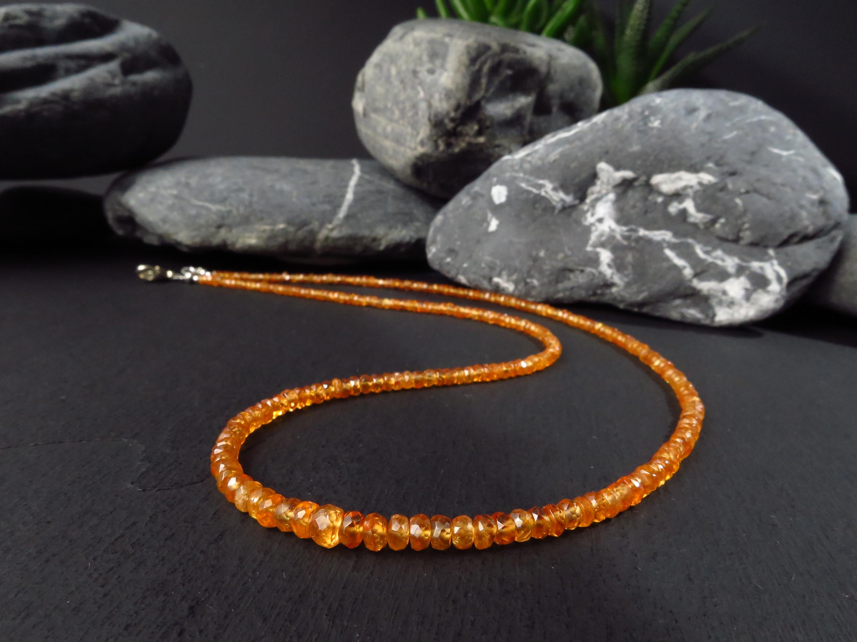 Mandarin Granat Kette orange Silber 49cm facettiert