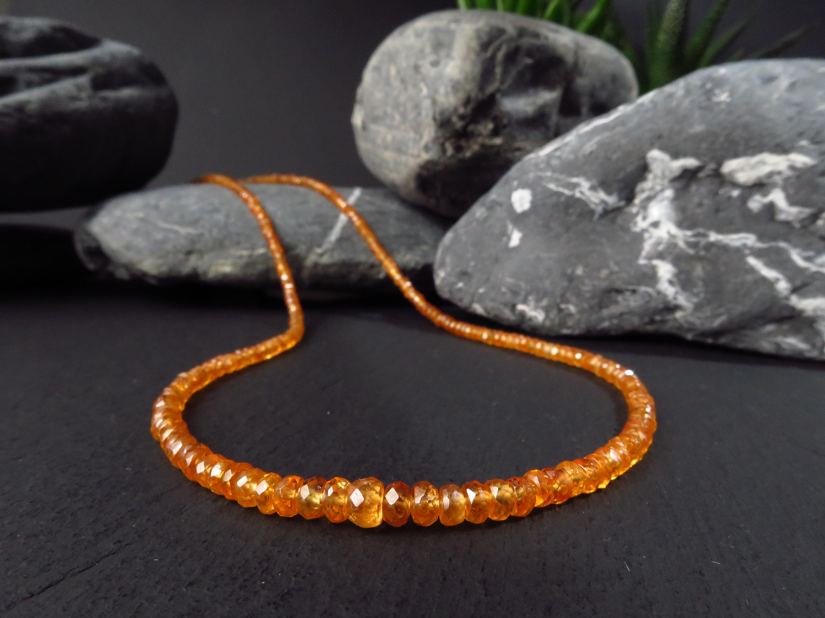 Mandarin Granat Kette orange Silber 49cm facettiert