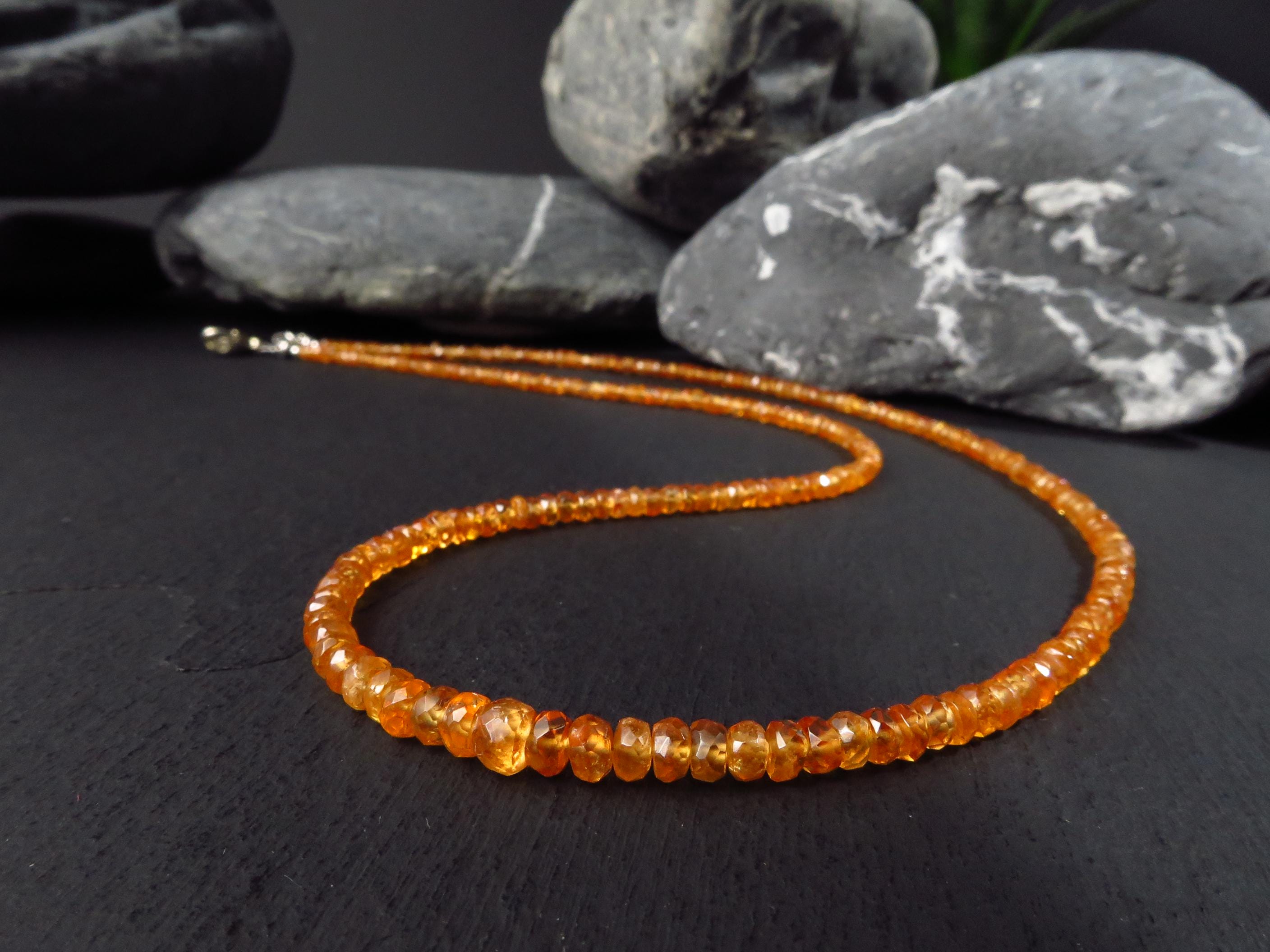 Mandarin Granat Kette orange Silber 49cm facettiert