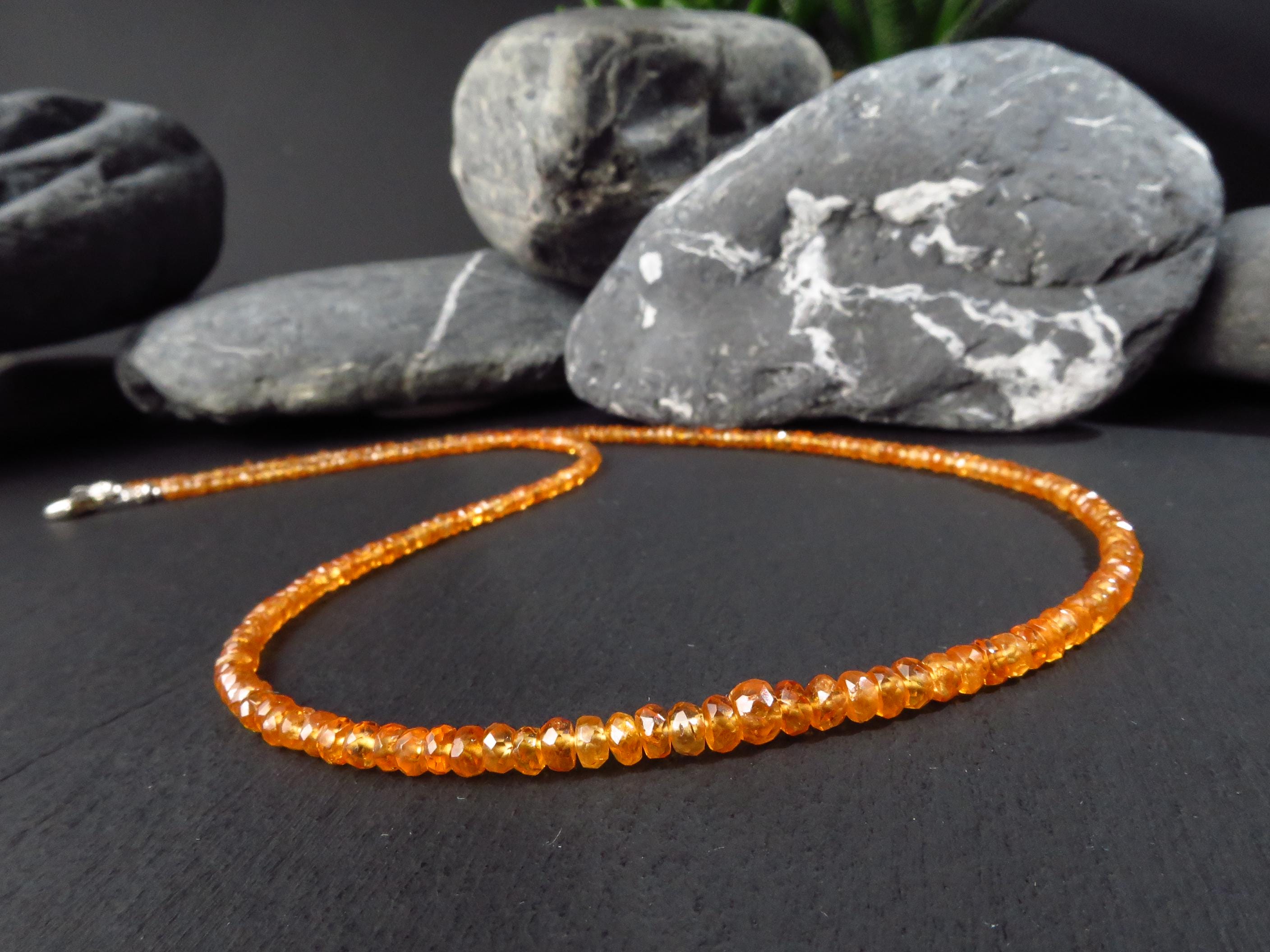 Mandarin Granat Kette orange Silber 49cm facettiert