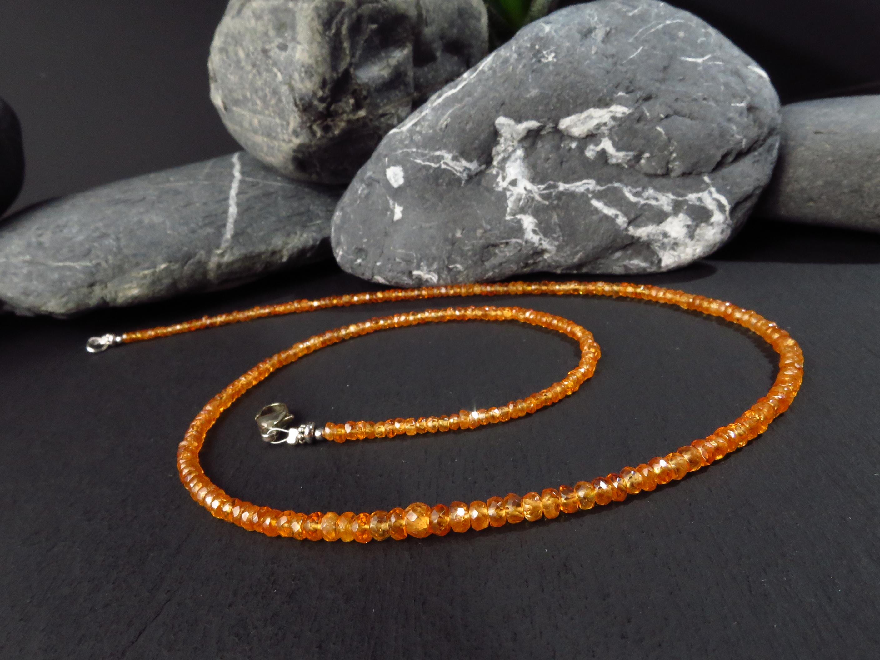 Mandarin Granat Kette orange Silber 49cm facettiert