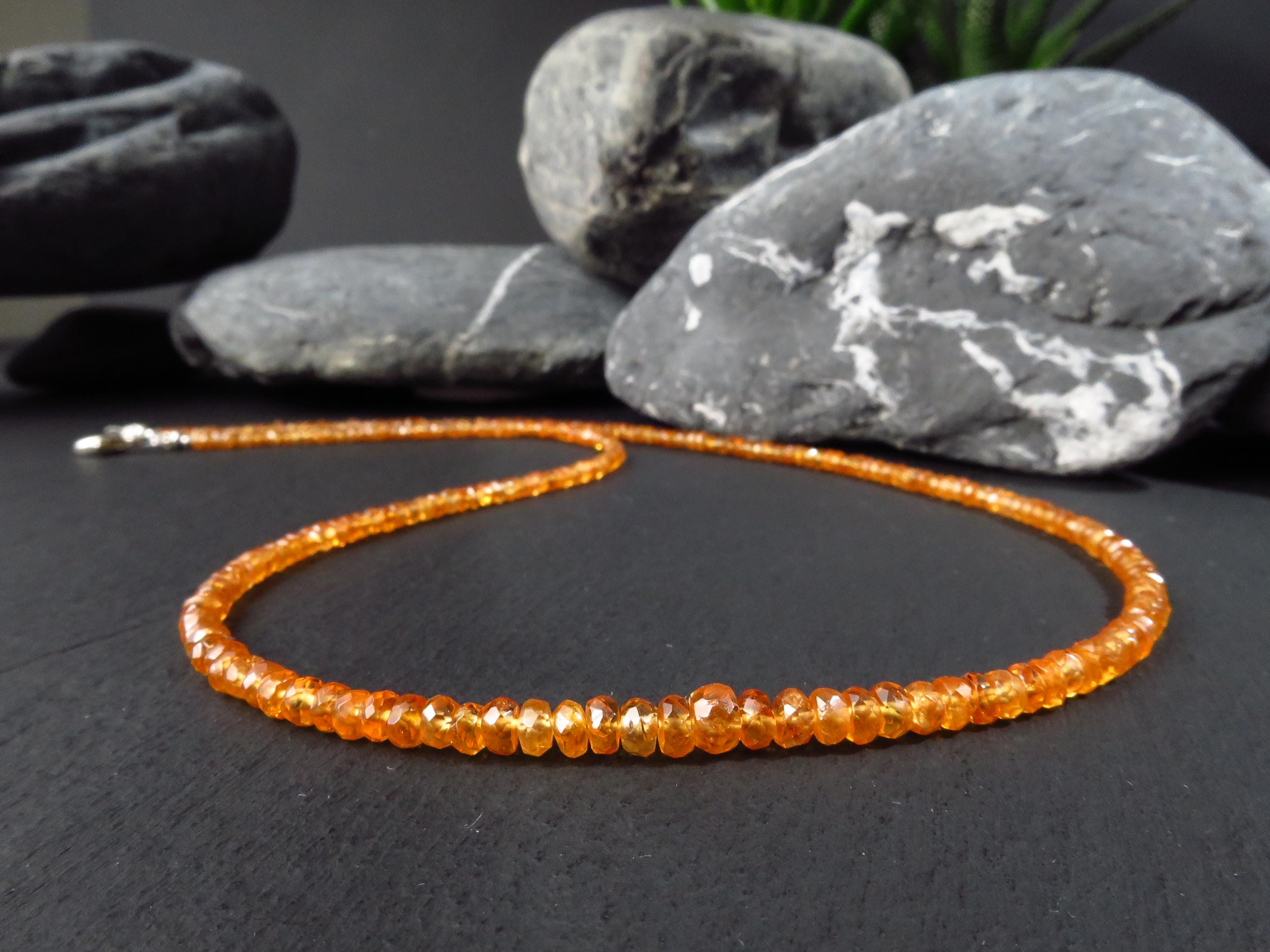 Mandarin Granat Kette orange Silber 49cm facettiert