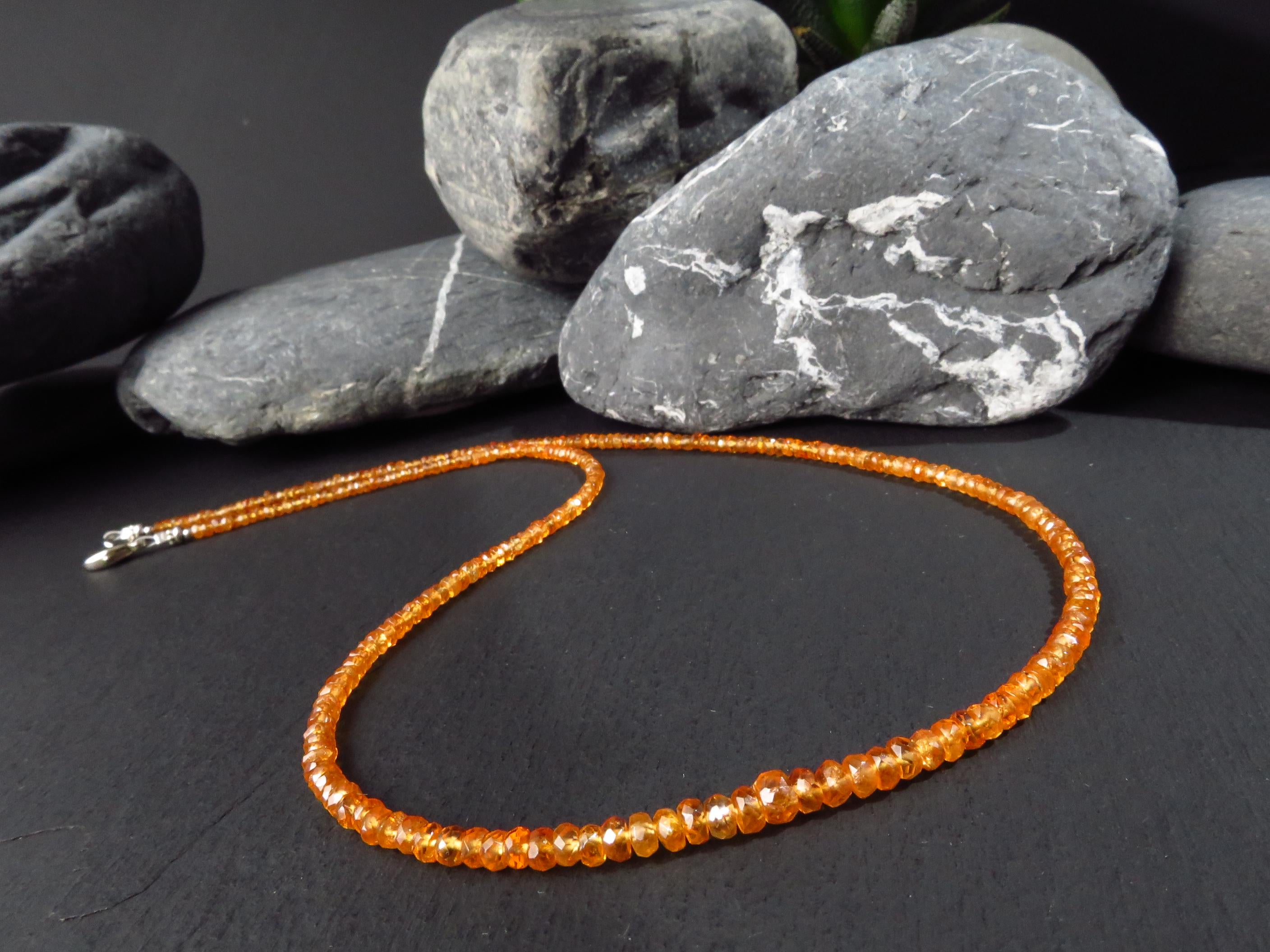 Mandarin Granat Kette orange Silber 49cm facettiert