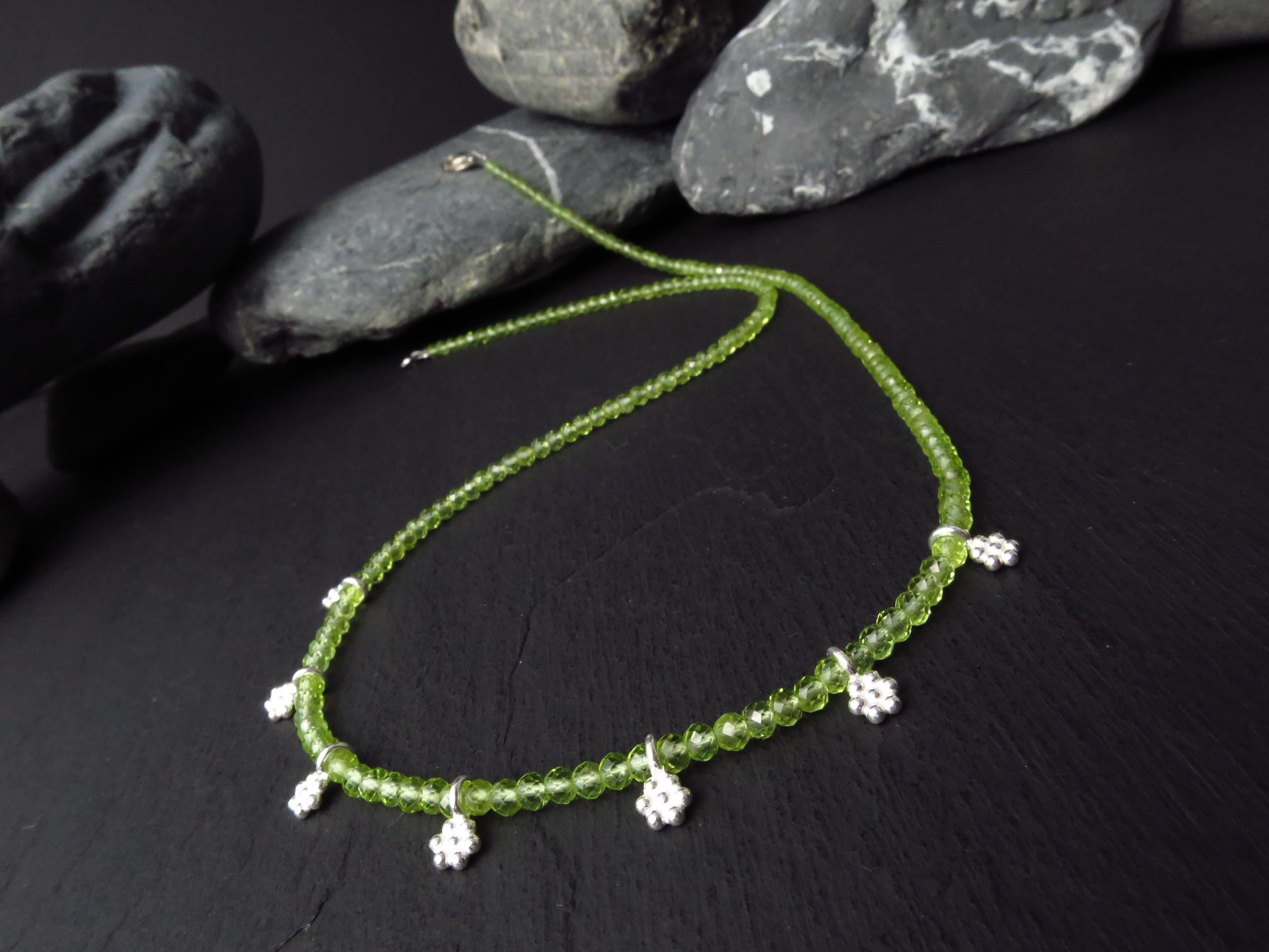 Peridot Kette grün Edelsteinkette 49cm Blumen Silber