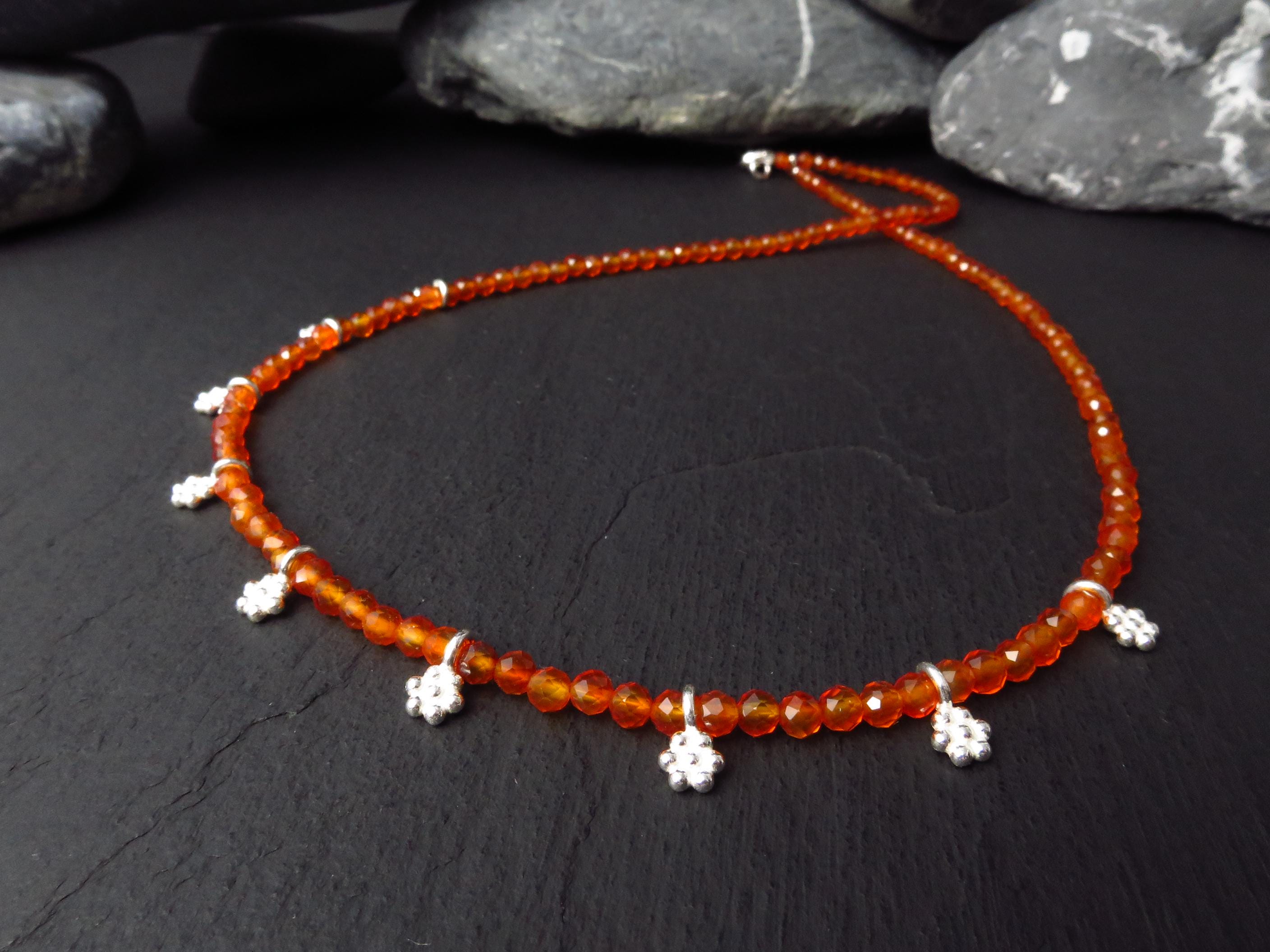 Karneol Kette Edelsteinkette 46cm Blumen Silber