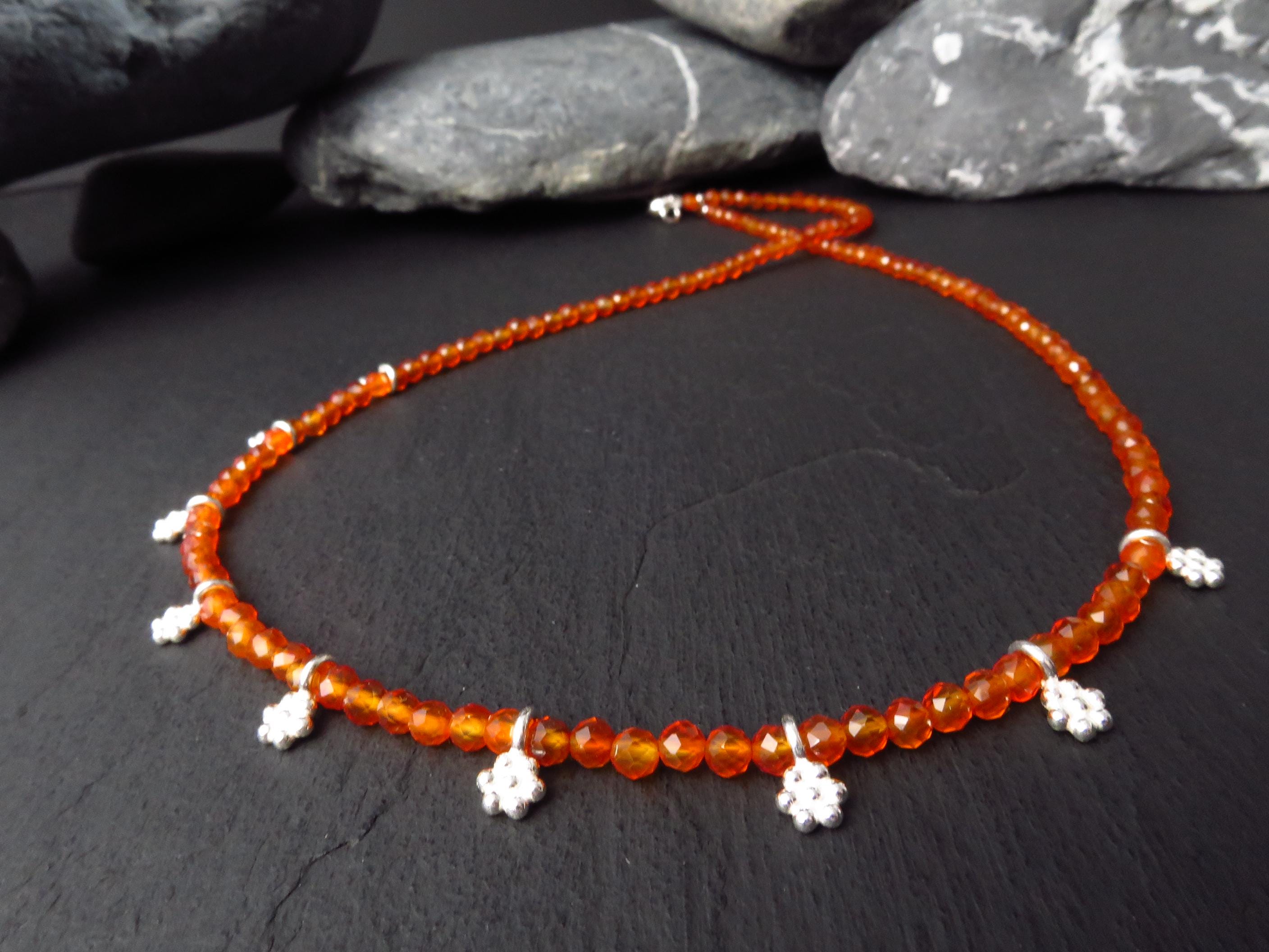 Karneol Kette Edelsteinkette 46cm Blumen Silber