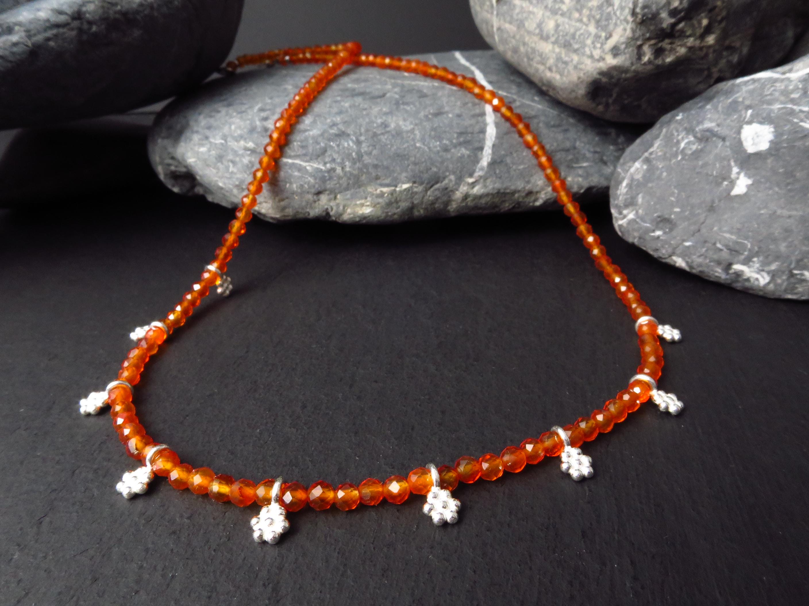 Karneol Kette Edelsteinkette 46cm Blumen Silber