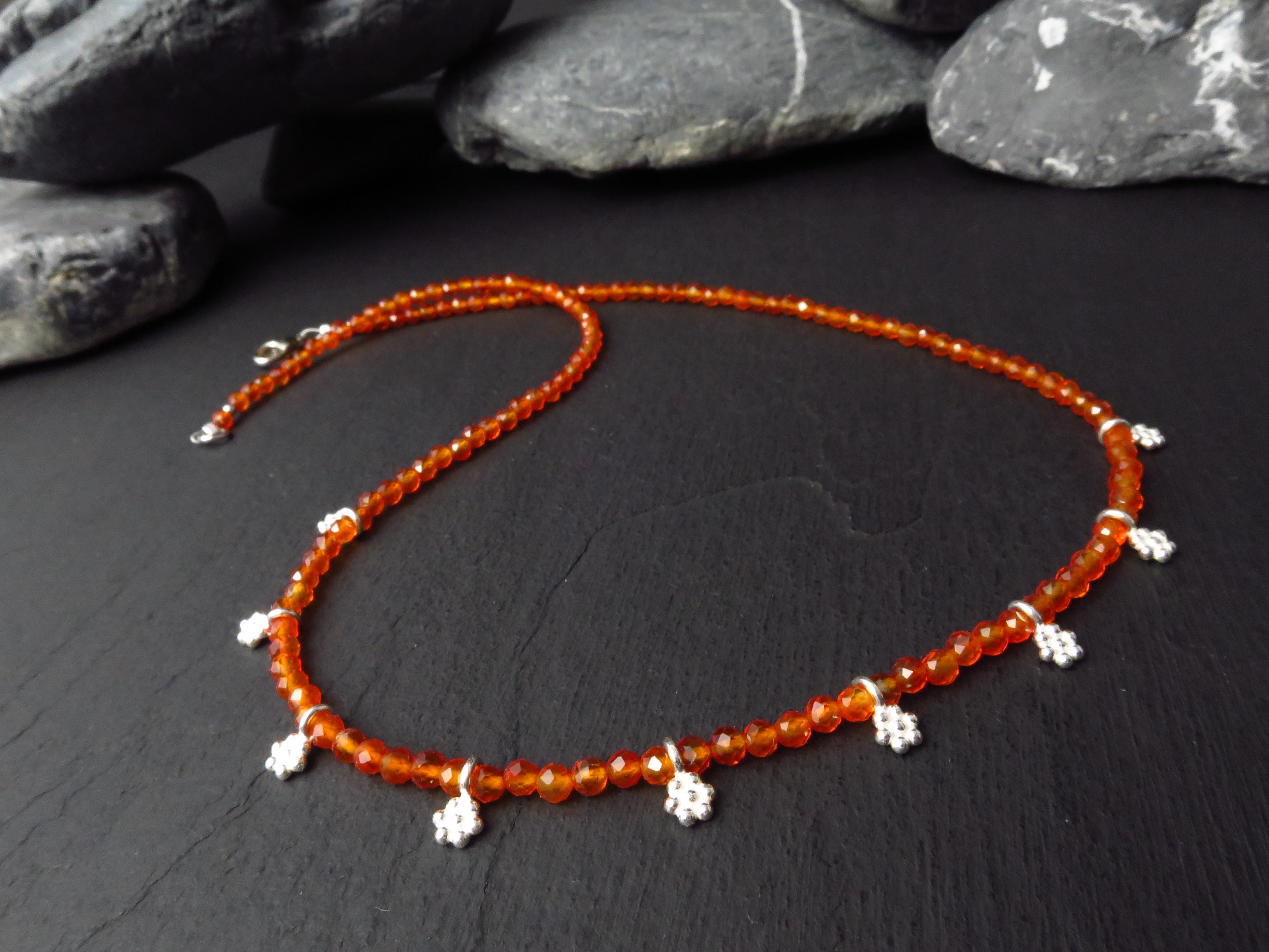 Karneol Kette Edelsteinkette 46cm Blumen Silber