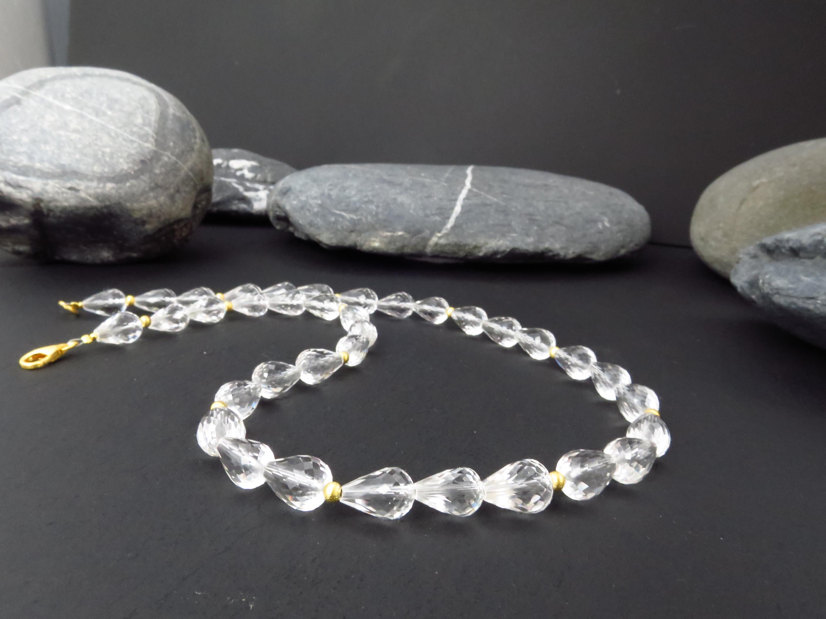 Echte Bergkristall Edelsteinkette vergoldet 46cm