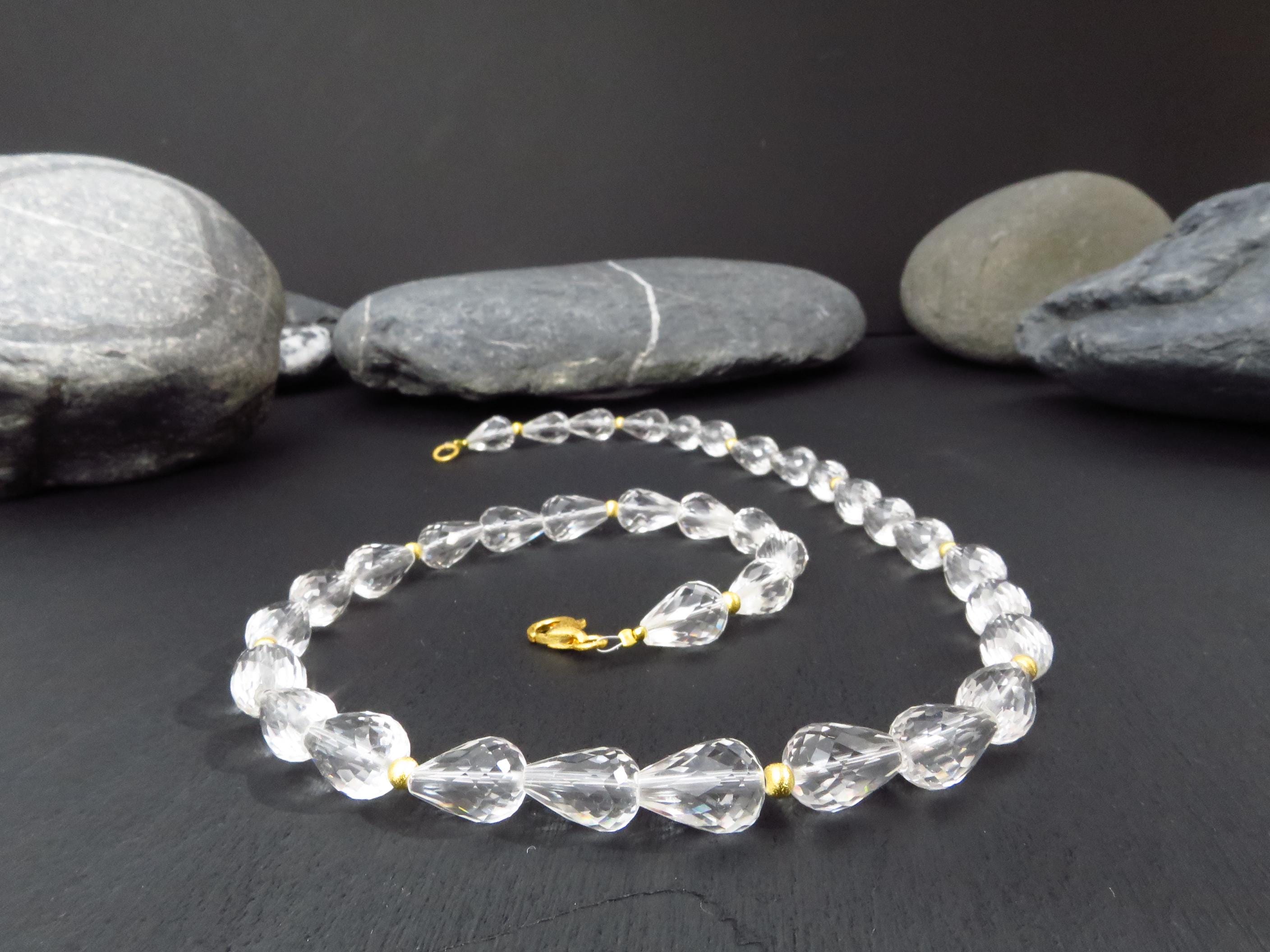 Echte Bergkristall Edelsteinkette vergoldet 46cm