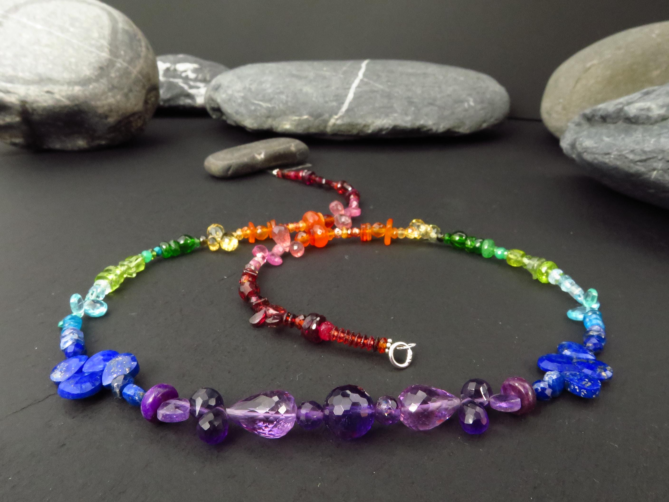 Chakra Spektral bunte Kette Silber 47cm Amethyst