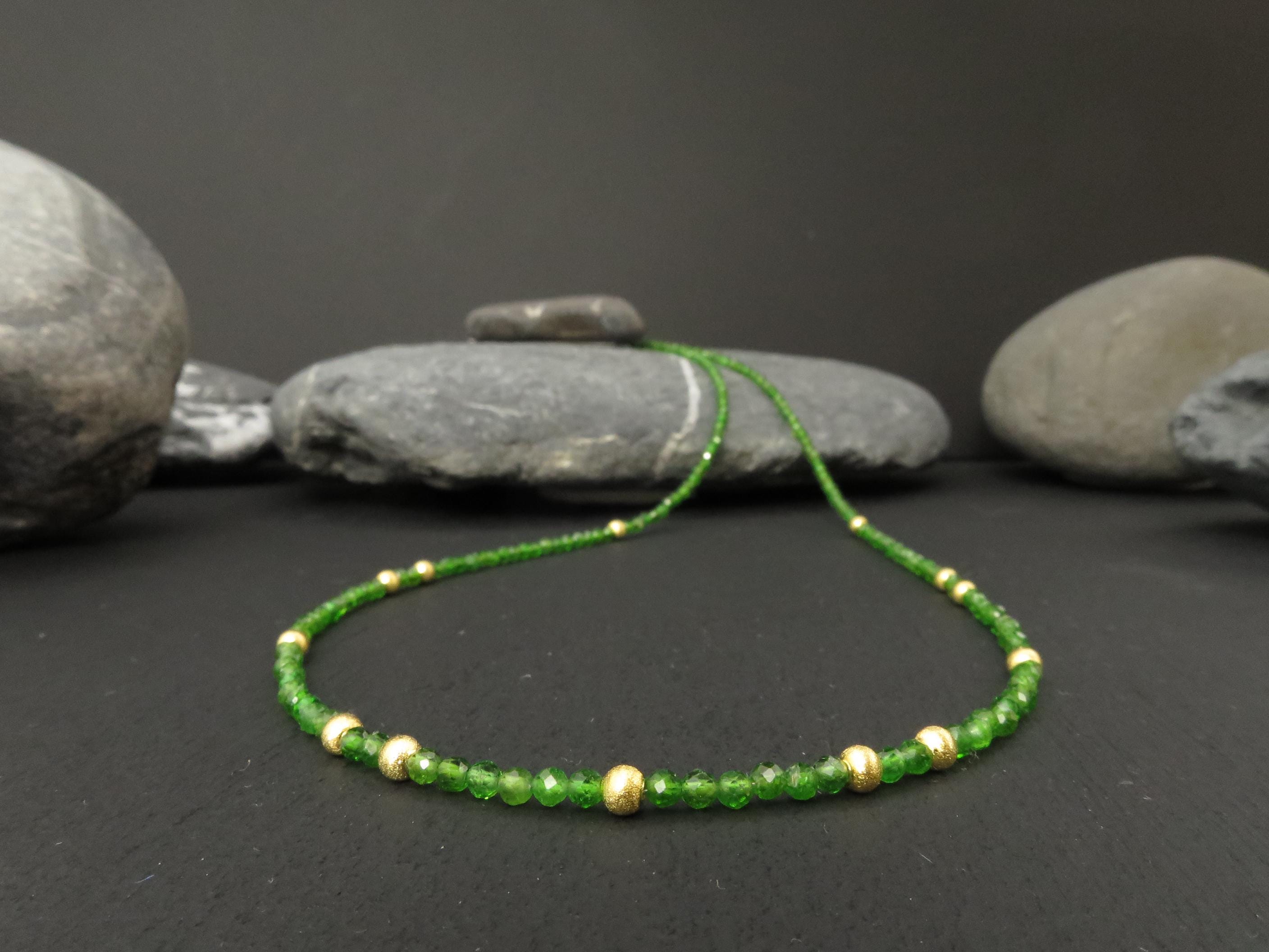 Chromdiopsid Edelsteinkette 46cm Silber vergoldet grün