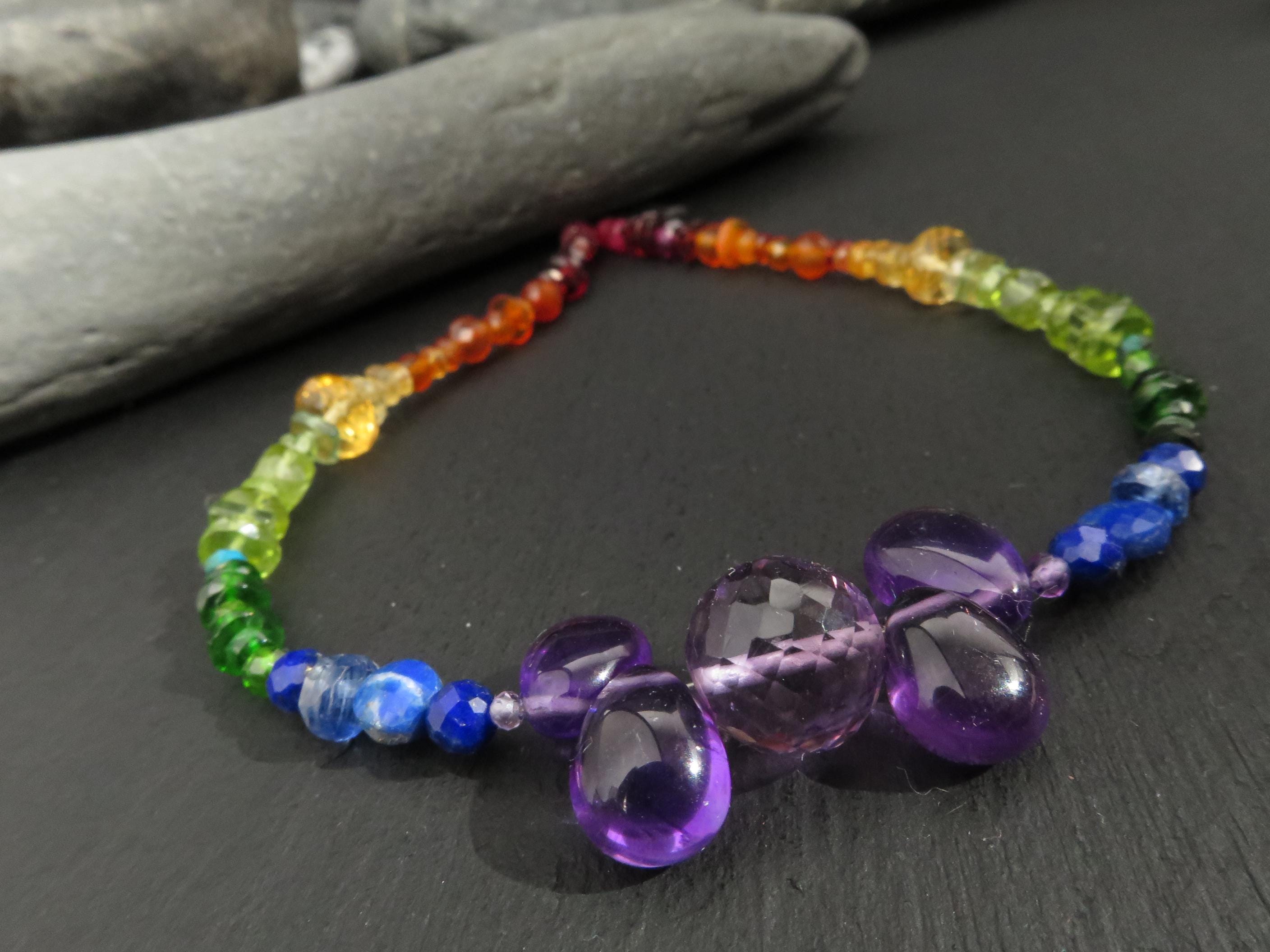 Chakra Regenbogen Amethyst Edelstein Armband Silber
