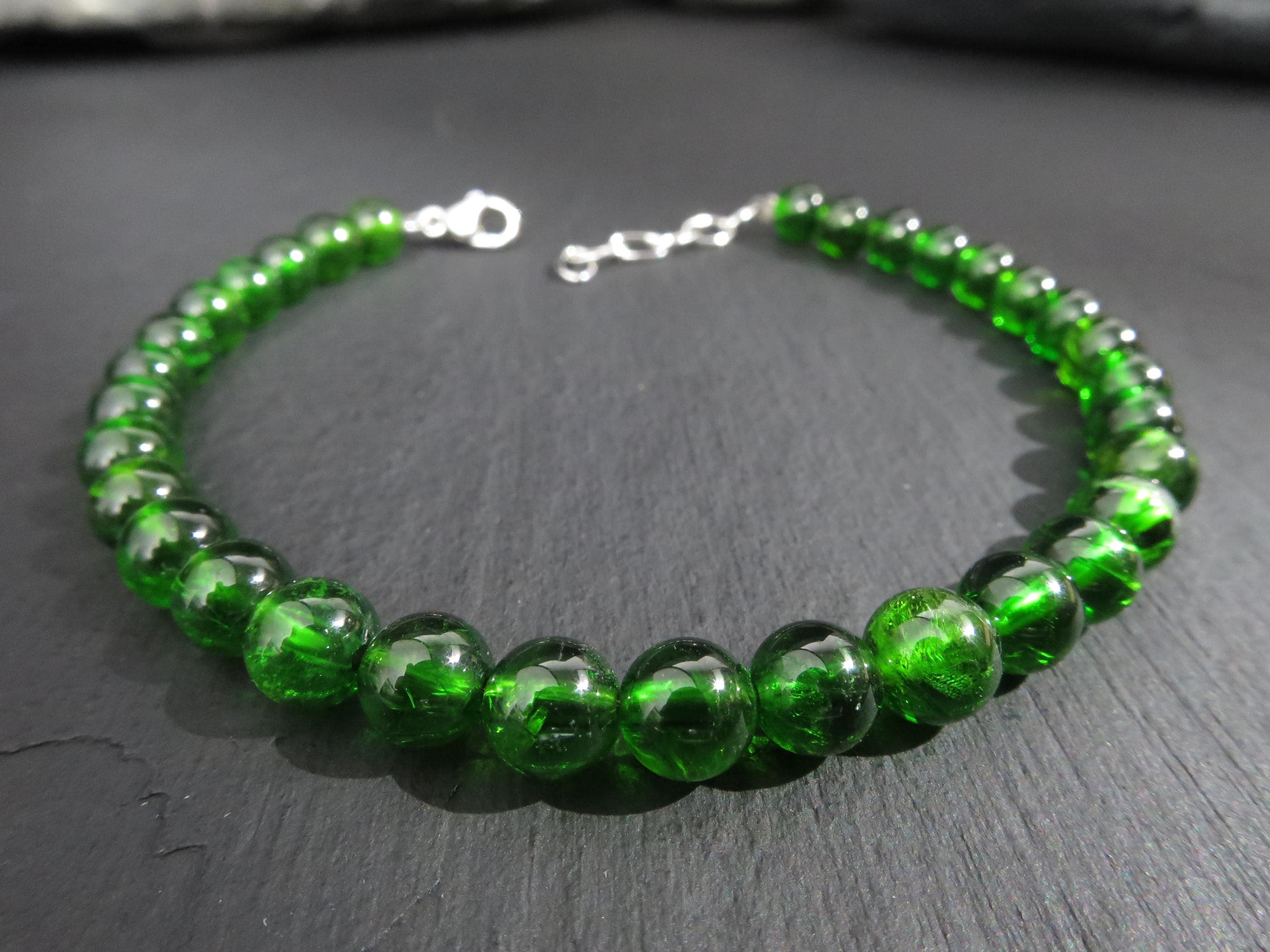 Chromdiopsid Armband grünes Edelsteinarmband 17,5- 20cm