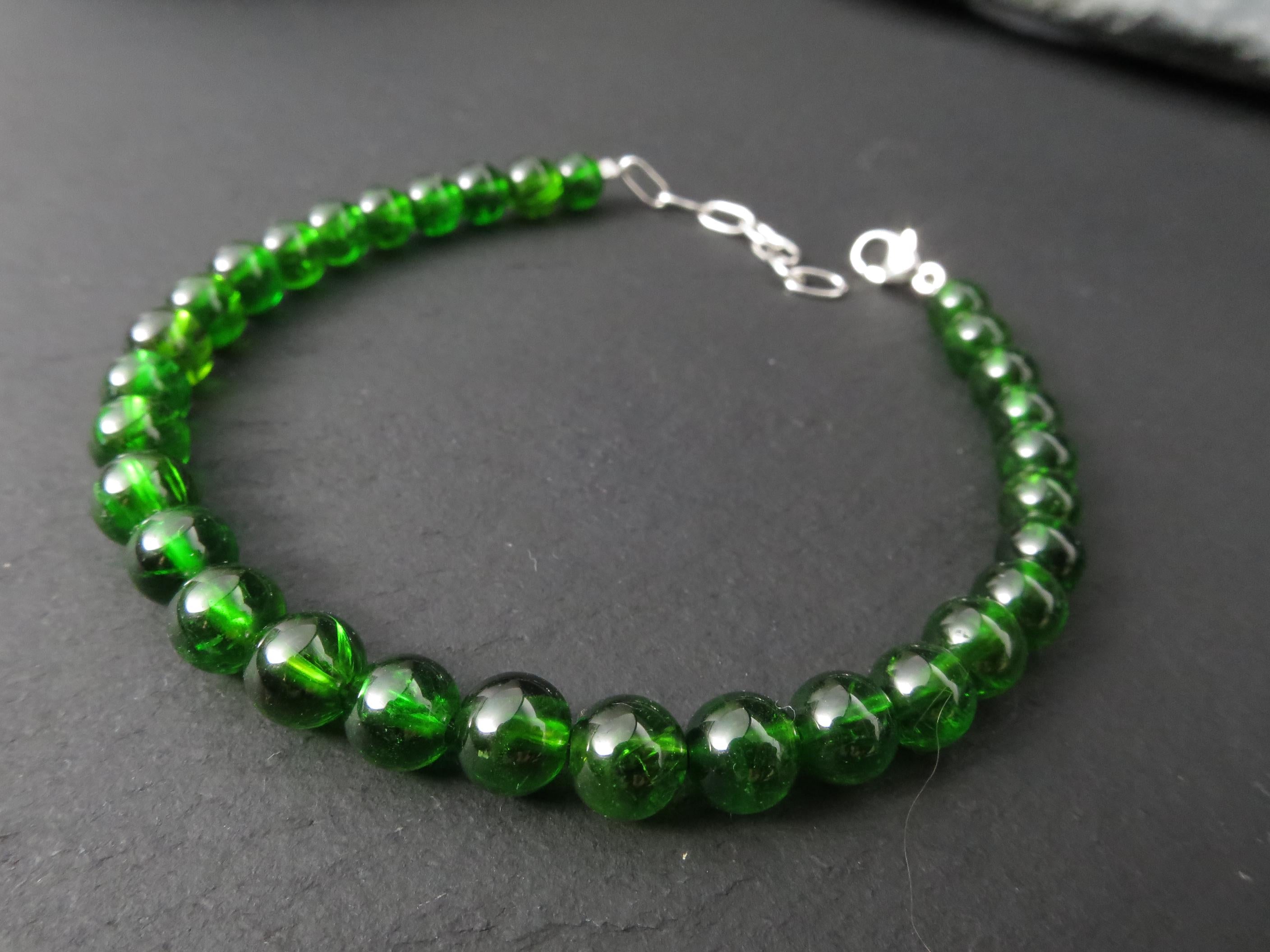 Chromdiopsid Armband grünes Edelsteinarmband 17 - 20cm