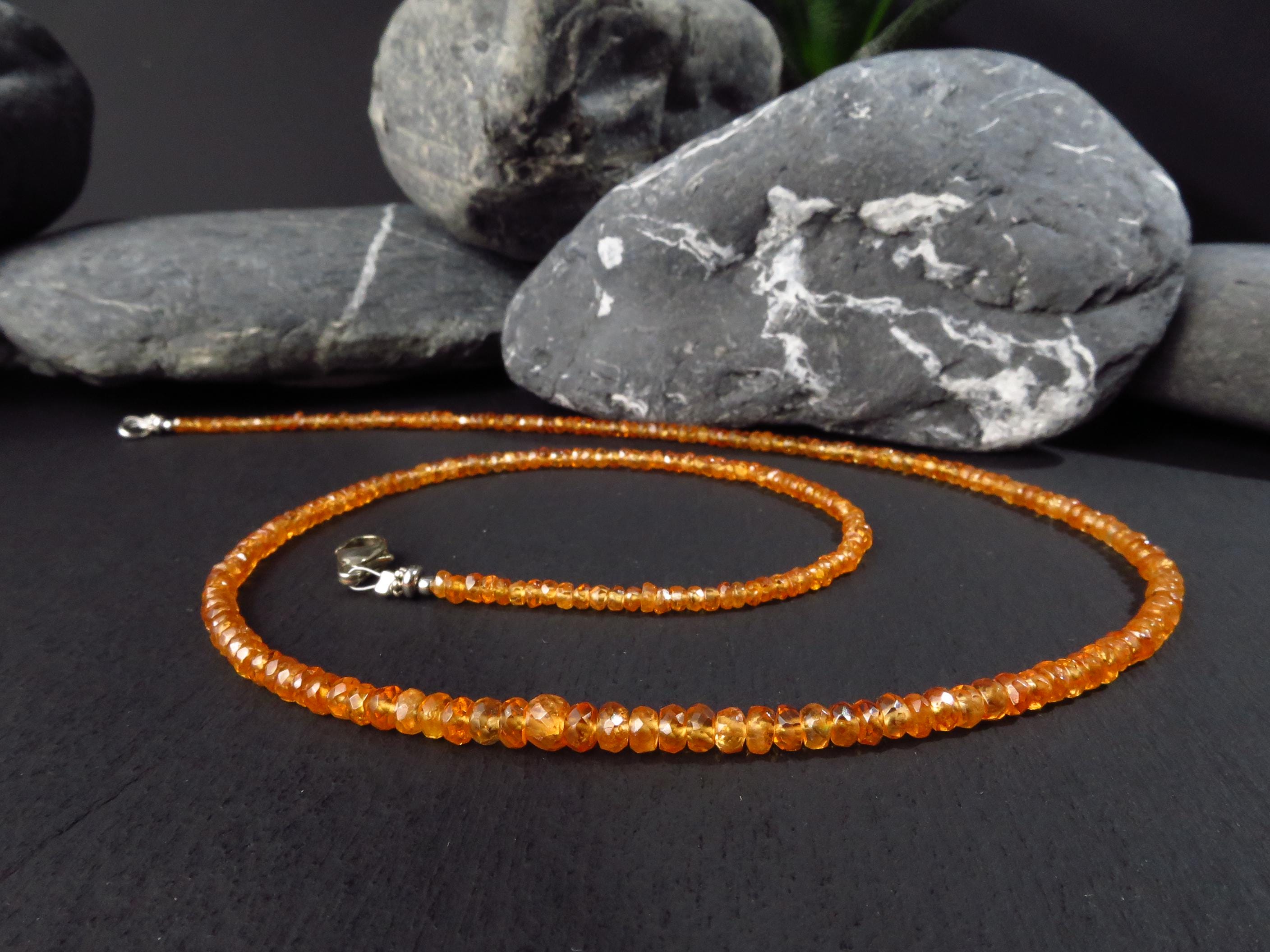 Mandarin Granat Kette orange Silber 49cm facettiert
