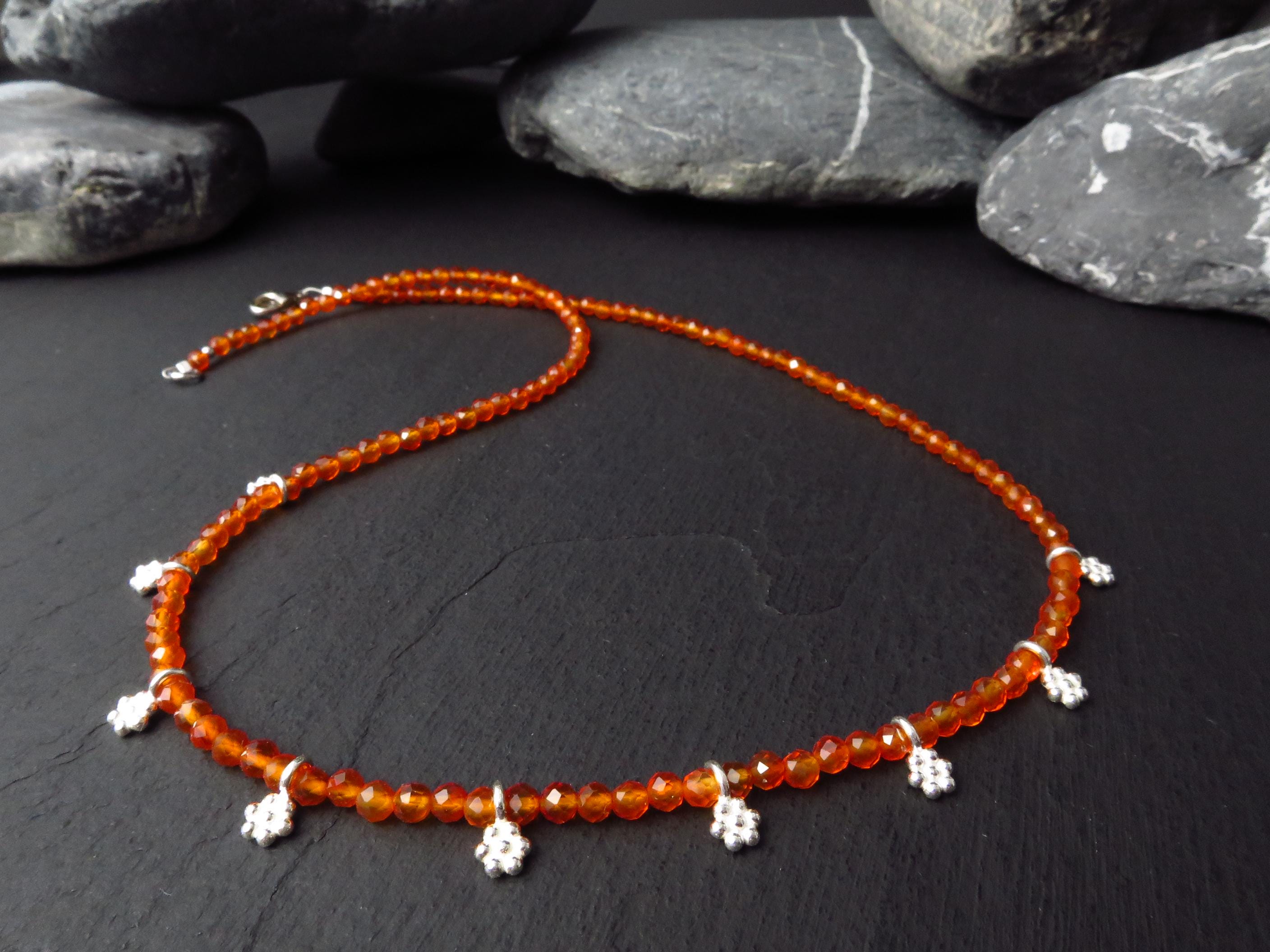 Karneol Kette Edelsteinkette 46cm Blumen Silber