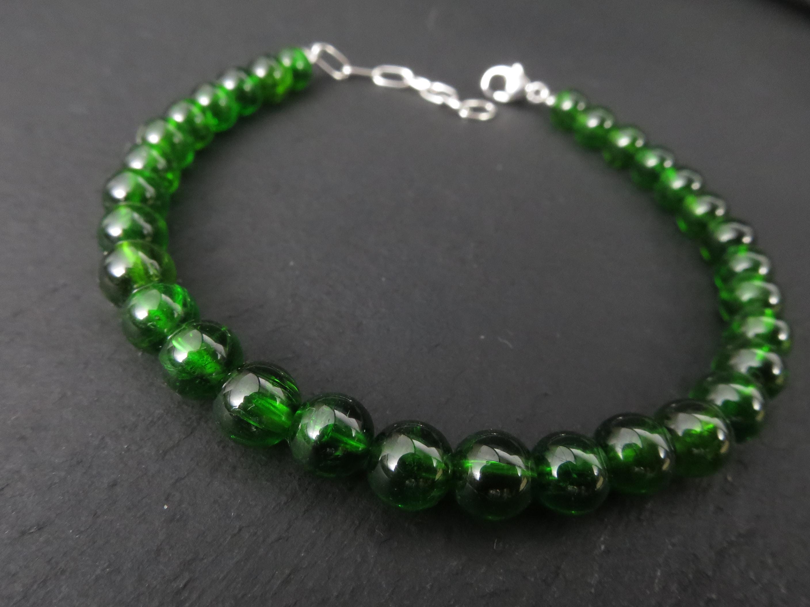 Chromdiopsid Armband grünes Edelsteinarmband 17 - 20cm