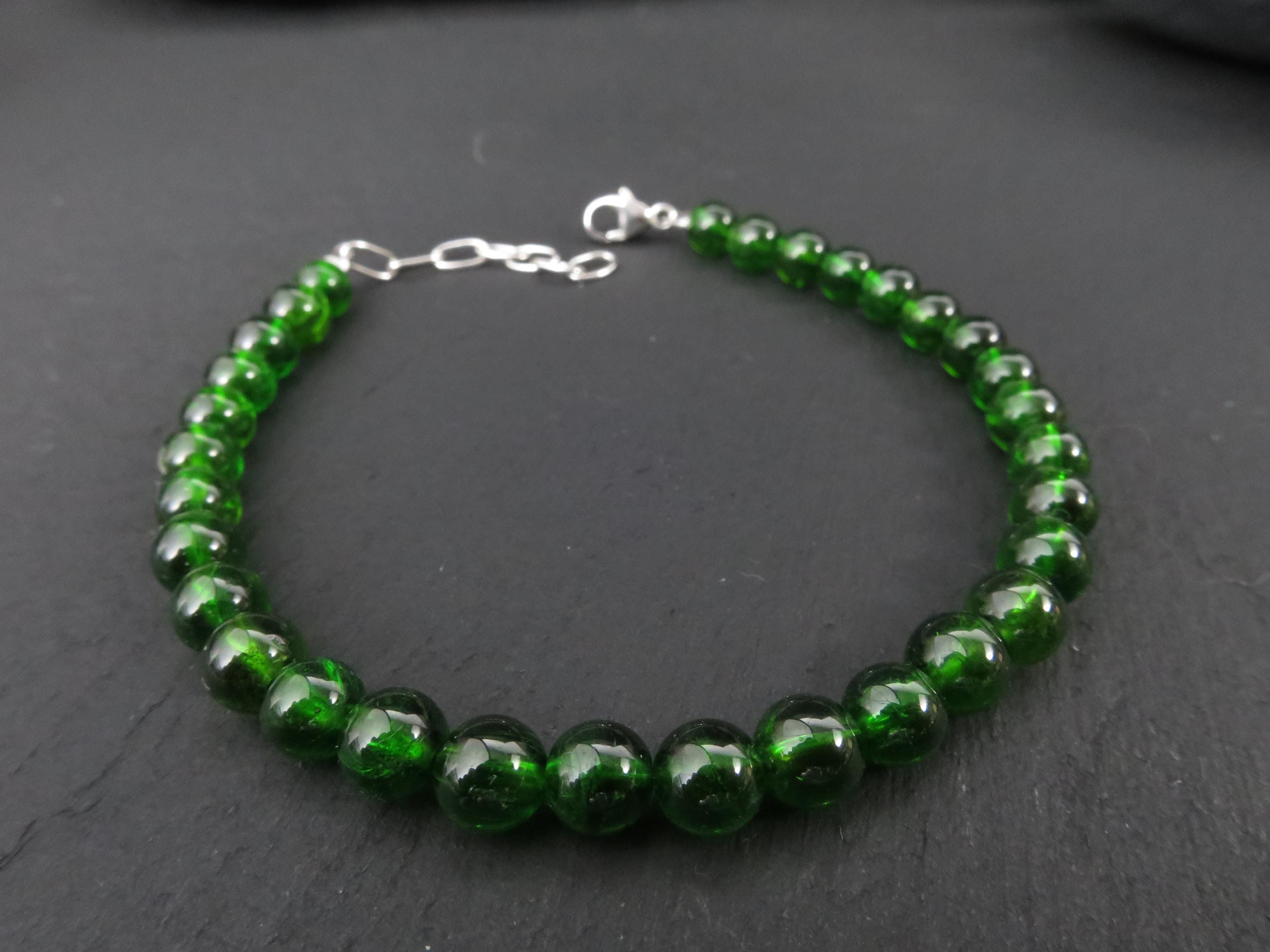 Chromdiopsid Armband grünes Edelsteinarmband 17 - 20cm