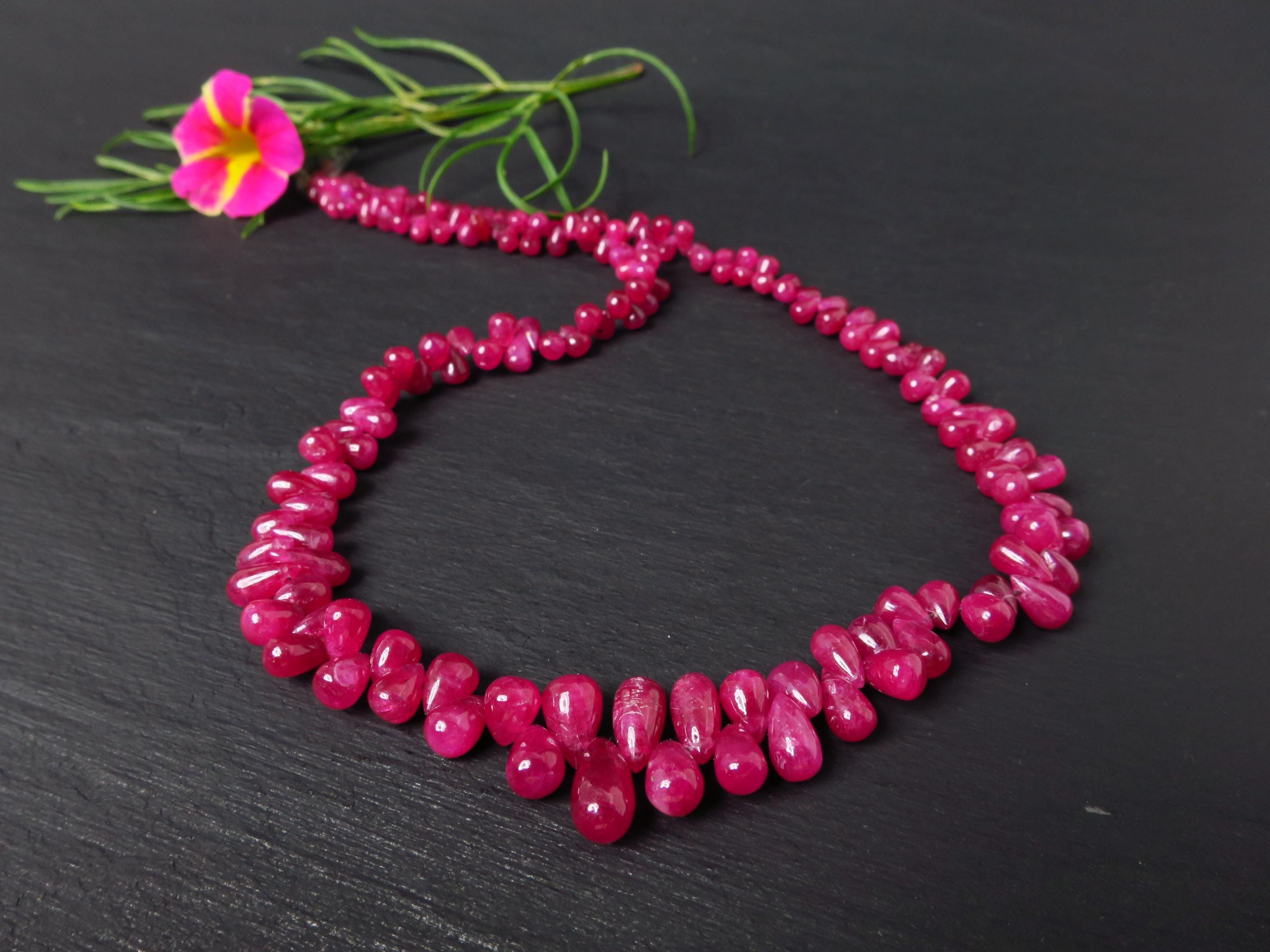 Rubin Tropfenkette rot 48cm Natur Edelstein Gold