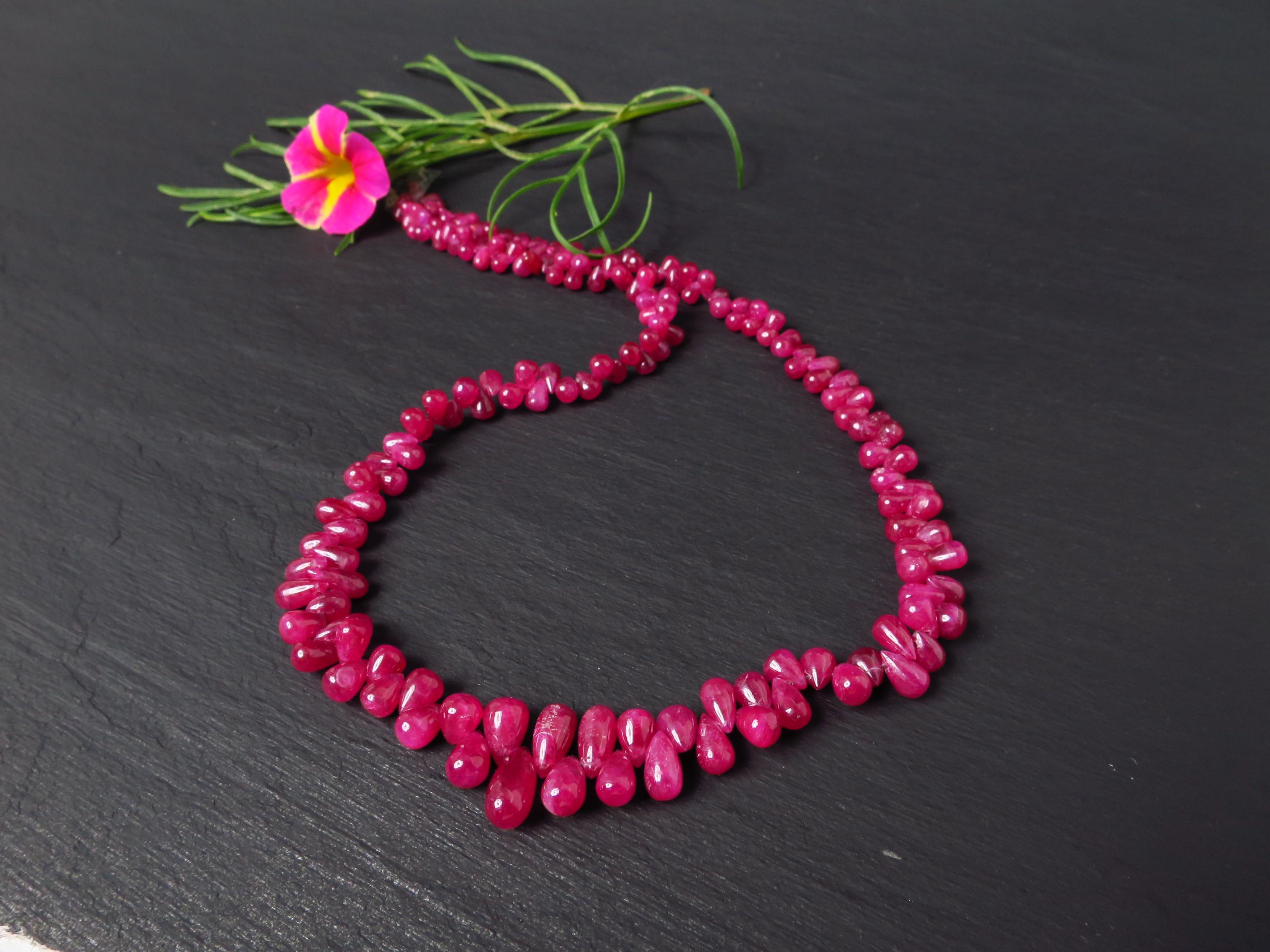 Rubin Tropfenkette rot 48cm Natur Edelstein Gold