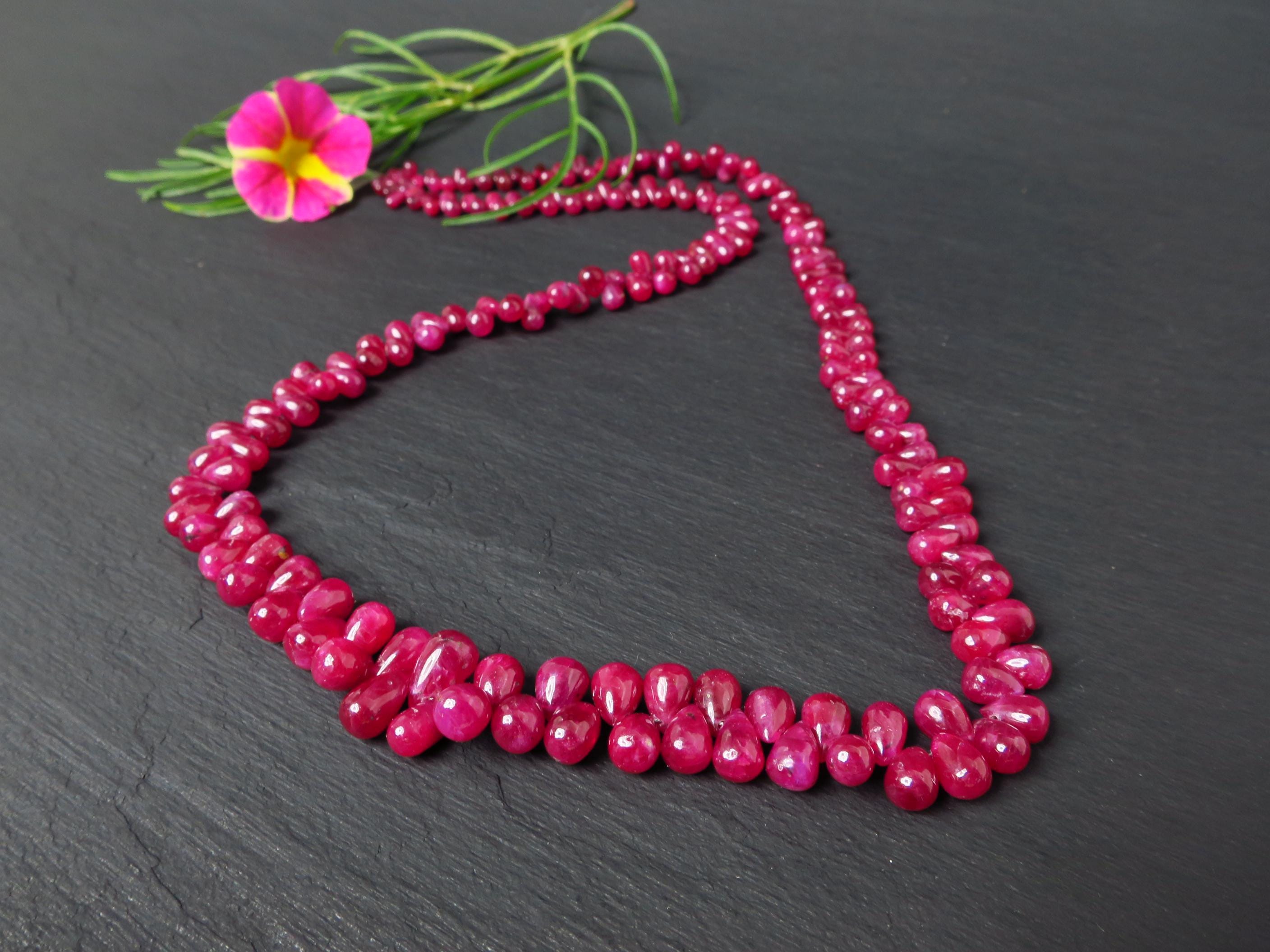 Rubin Tropfenkette rot 48cm Natur Edelstein Gold