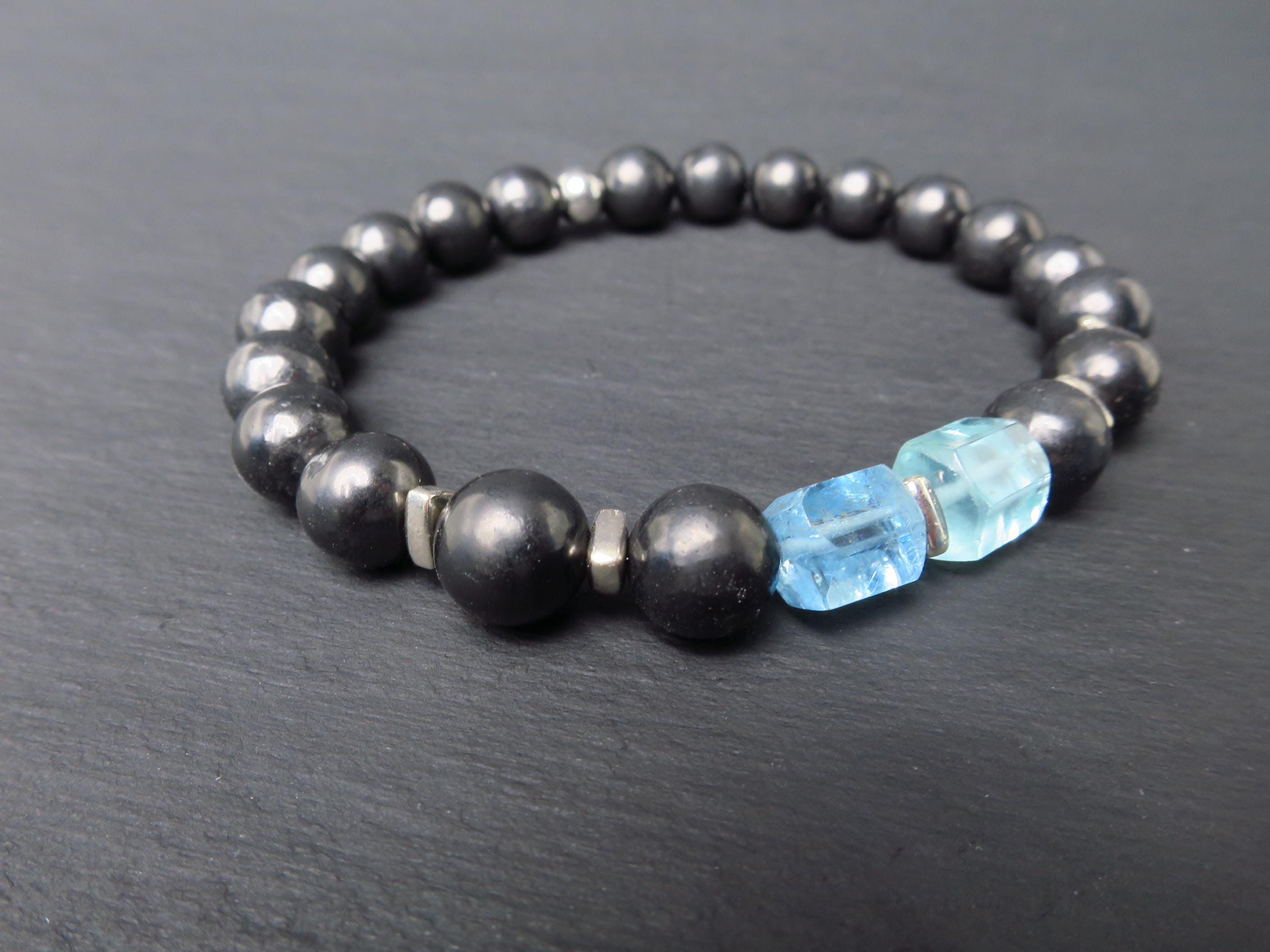 Edelstein Armband für Herren mit Schungit und Aquamarin