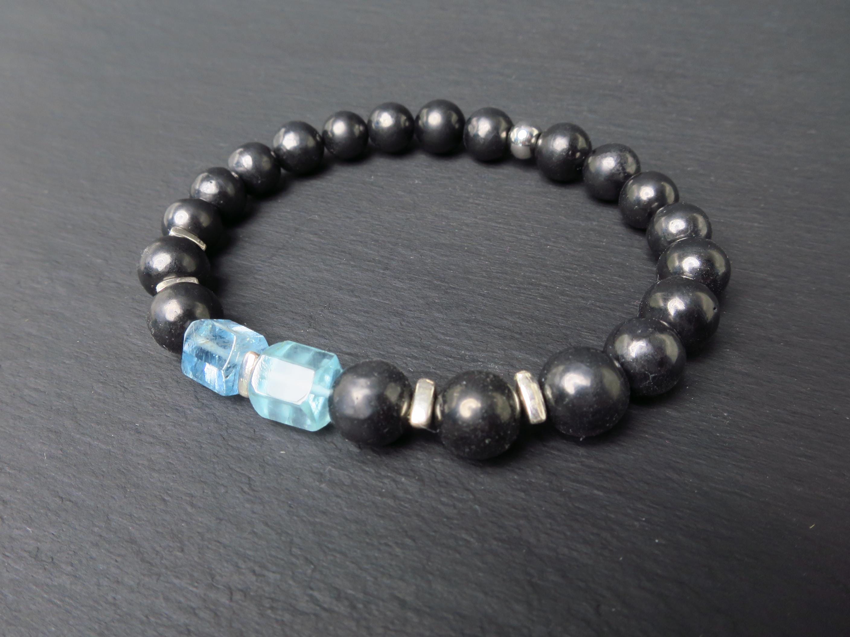 Edelstein Armband für Herren mit Schungit und Aquamarin